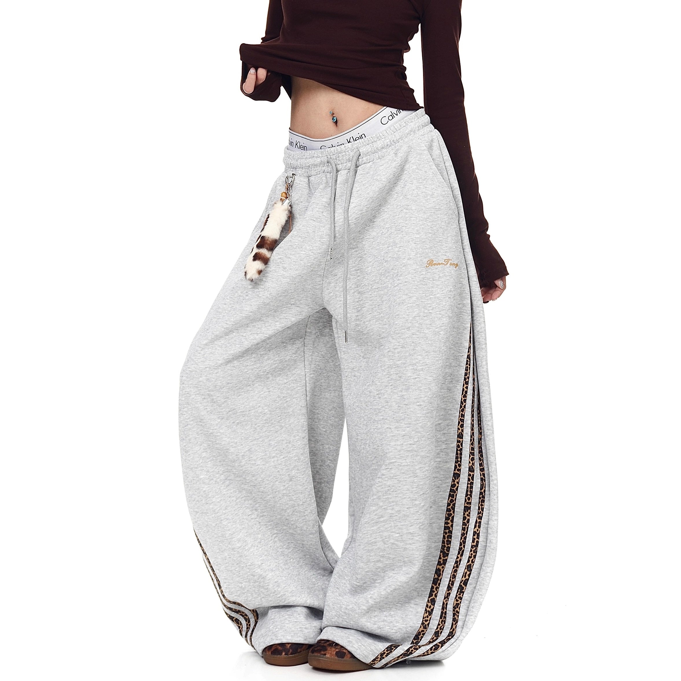 Leopard Striped Loose Sweat Curve Pants BK7053