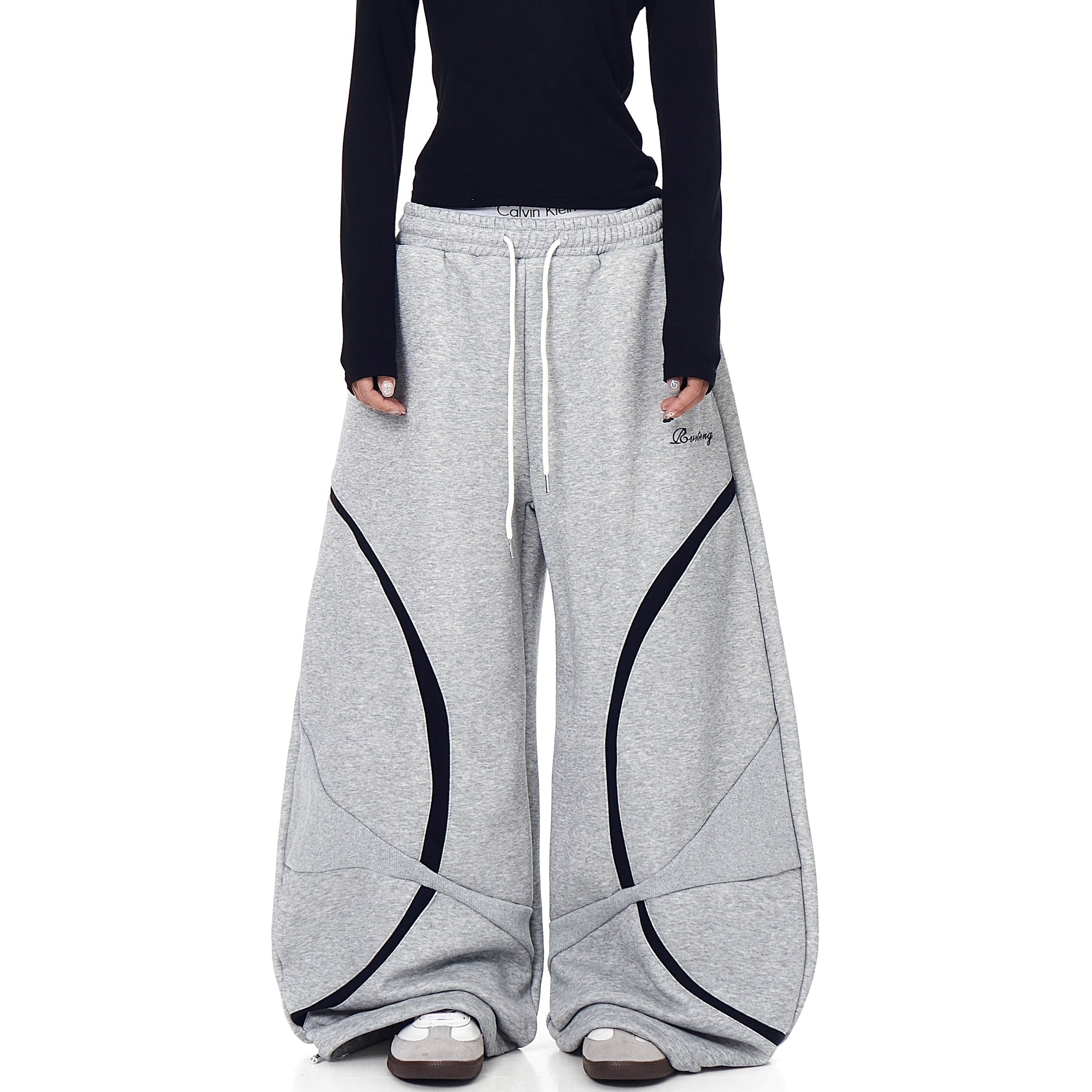 Contrast Geometry Stitching Design Curve Sweat Pants BK7059