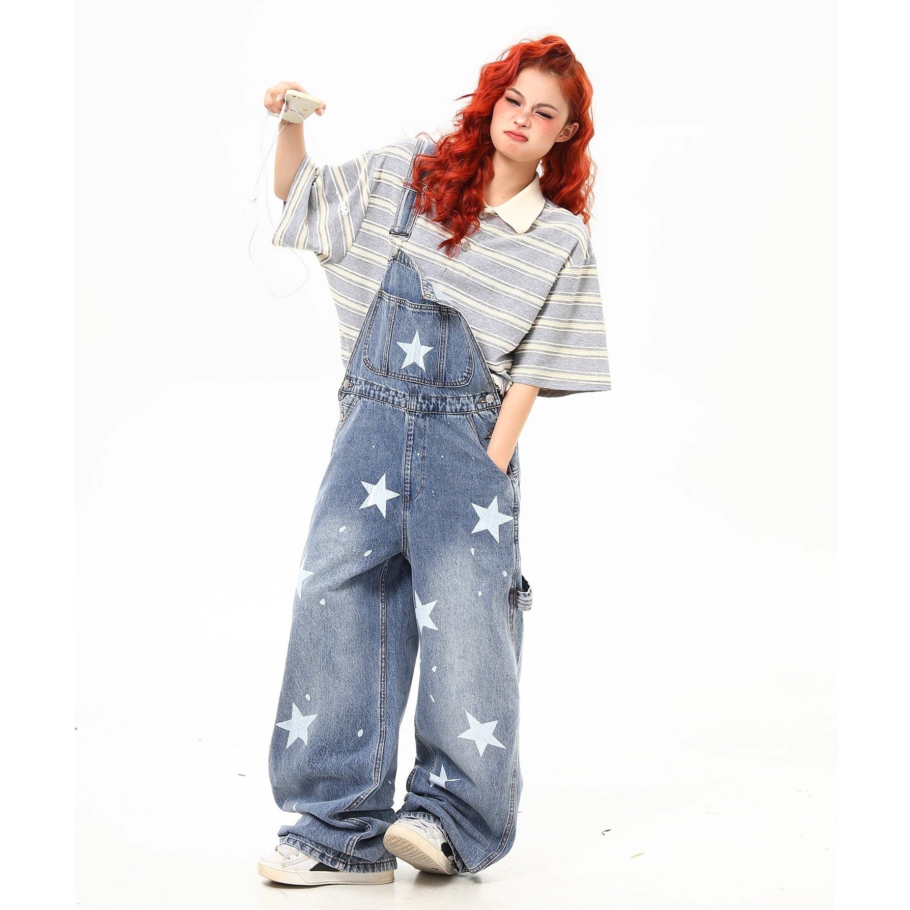 Star Print Denim Overall MW10231