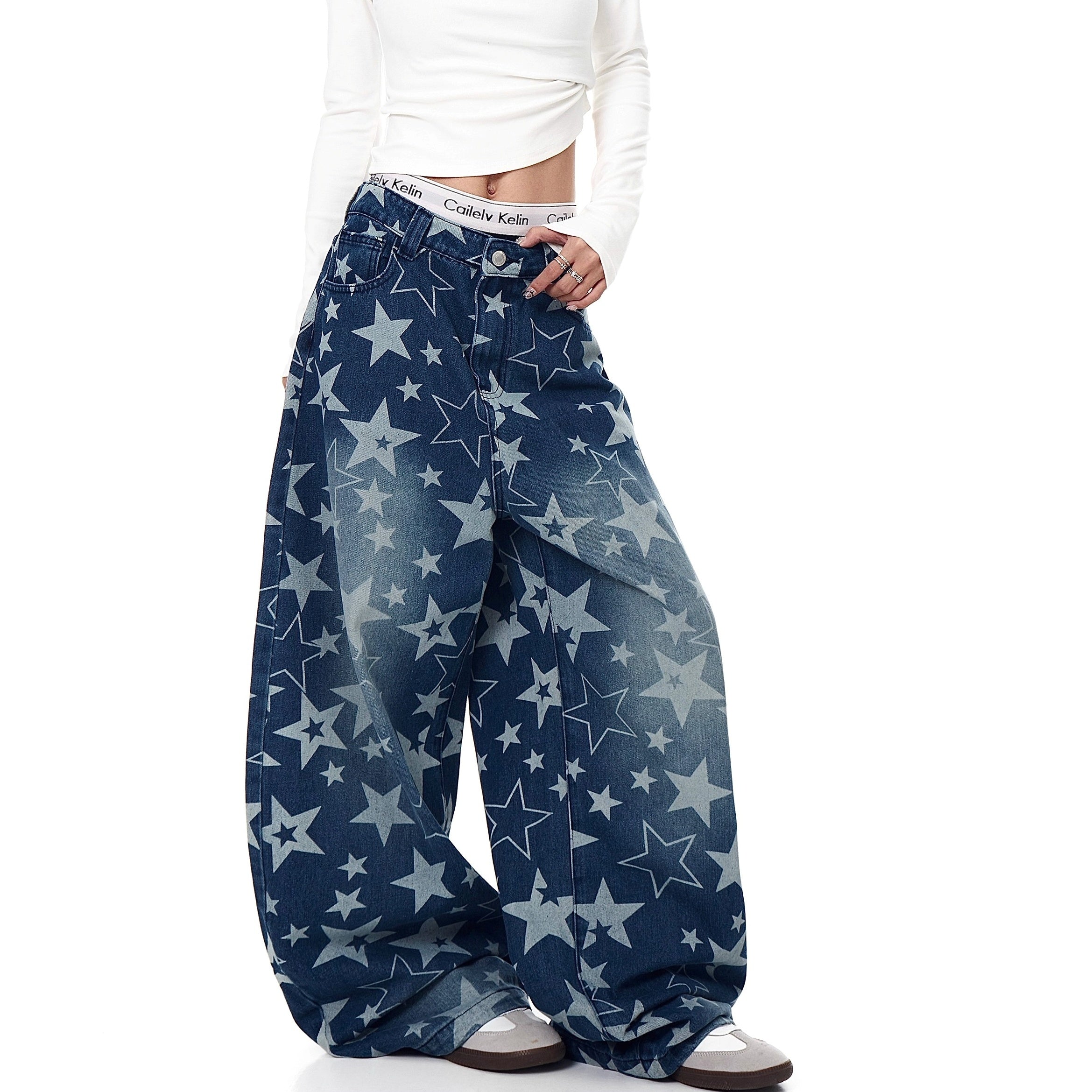 Stars Full Print Wide Curve Jeans BK7002