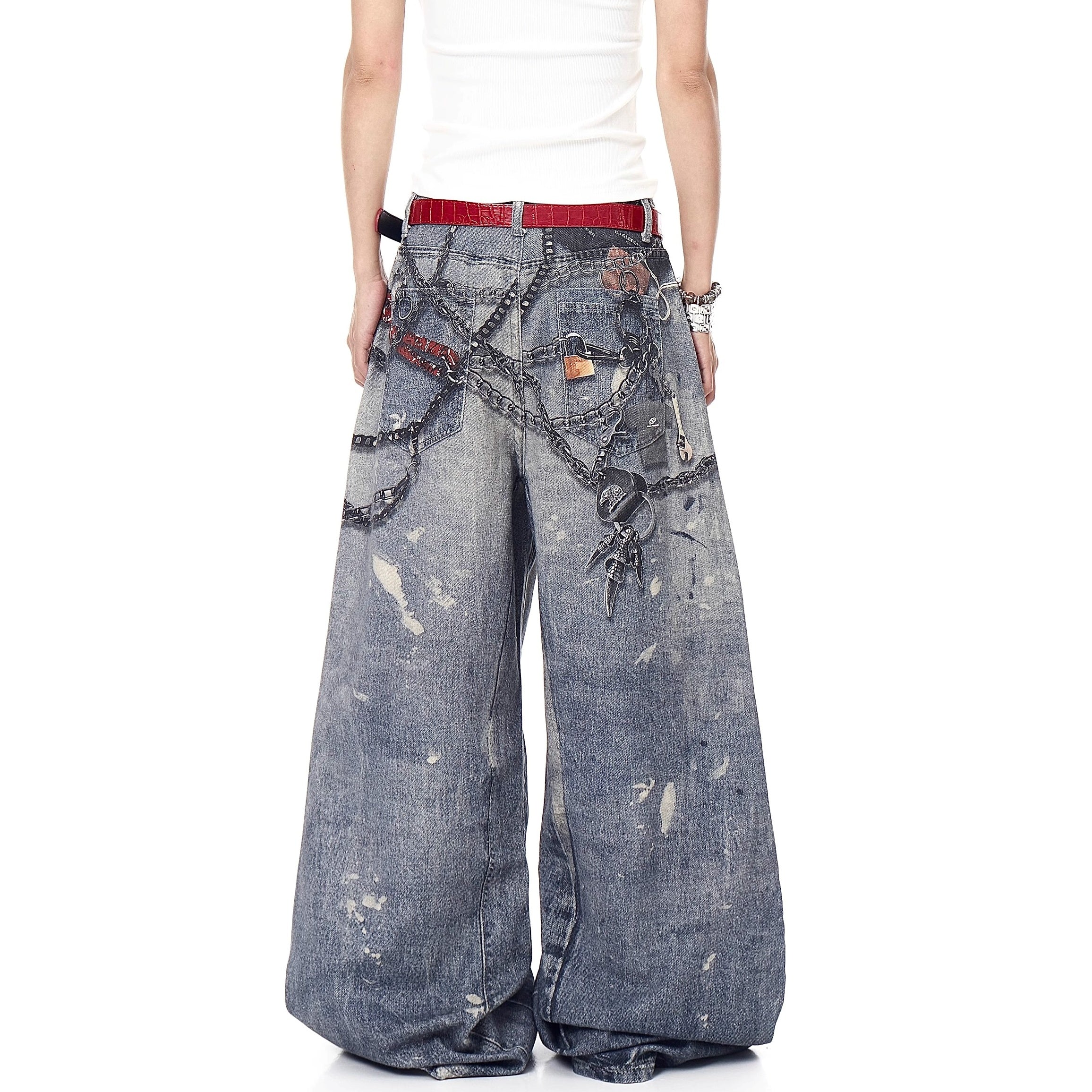 3D Chain Print Wide-leg Jeans MW10194