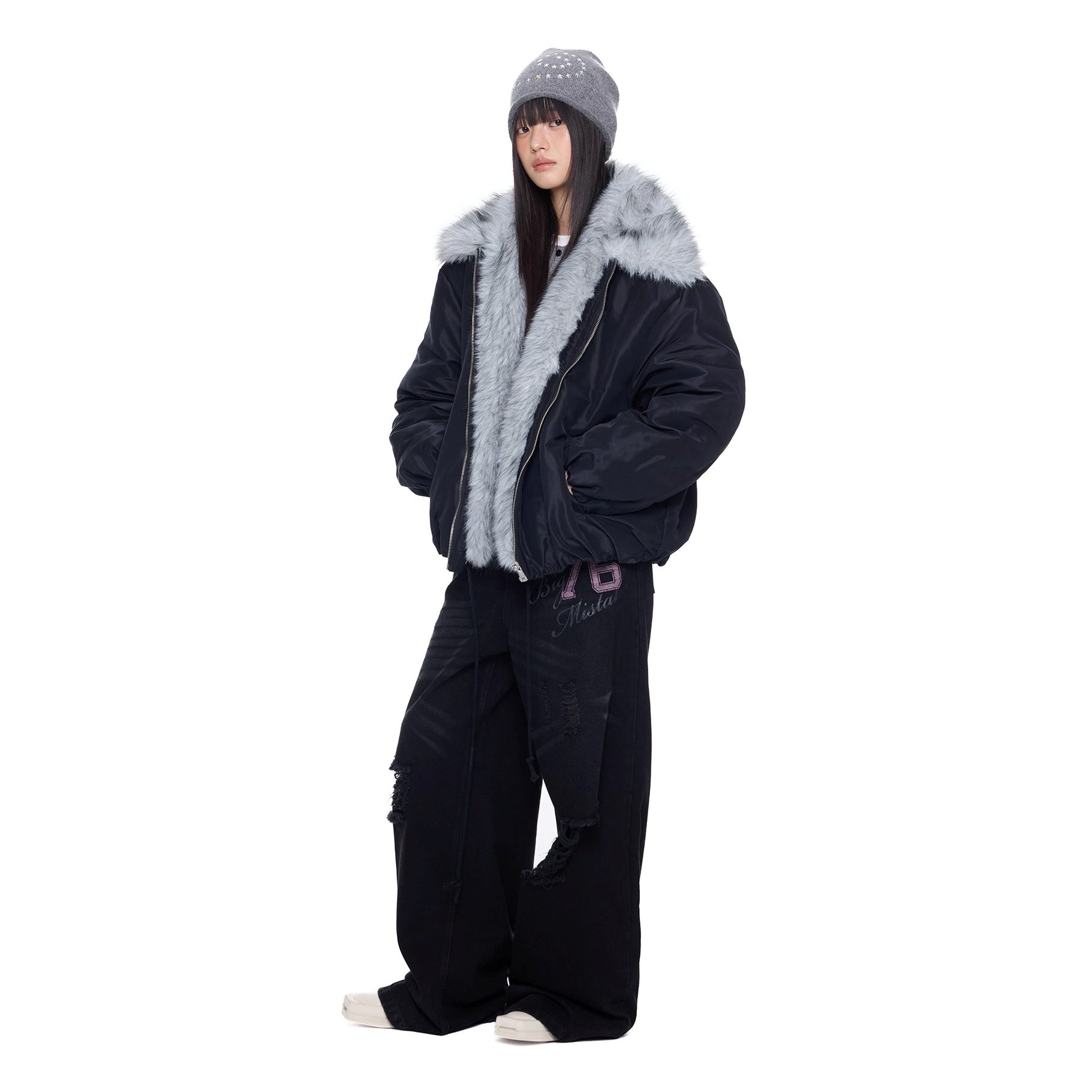 Fluffy Contrast Big Lapel Jacket EZ281