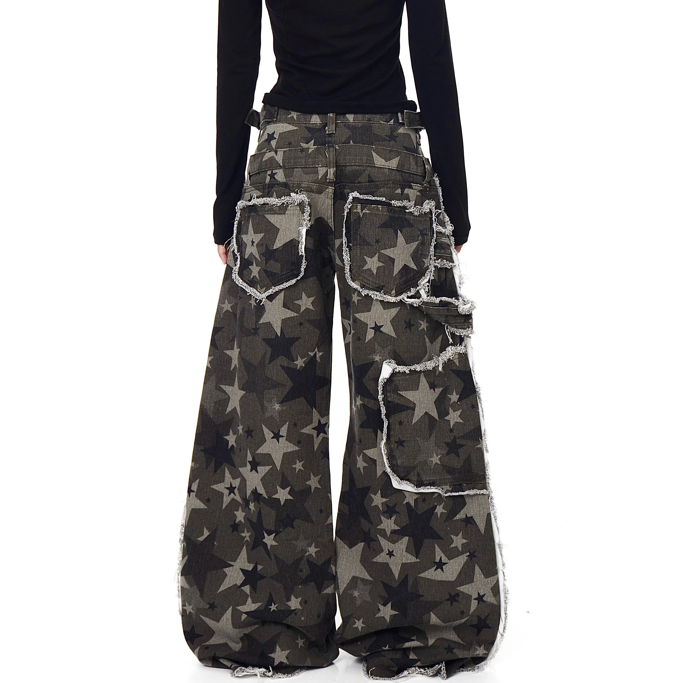 Double Waist Spliced Star Camouflage Cargo Pants BK7039