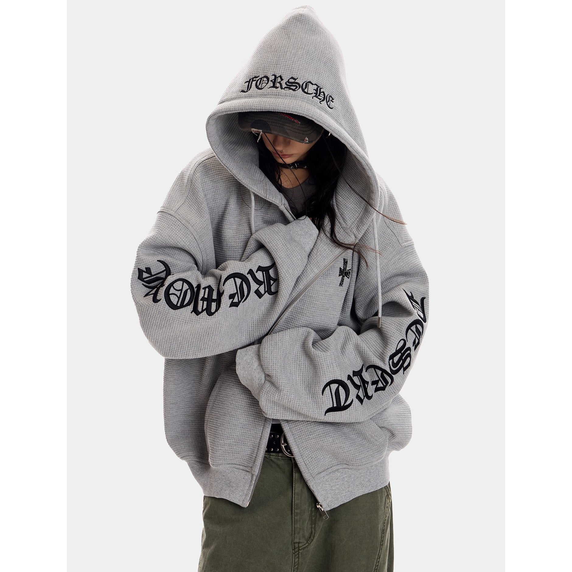 Gothic Letter Waffle Hooded Sweat MW10298
