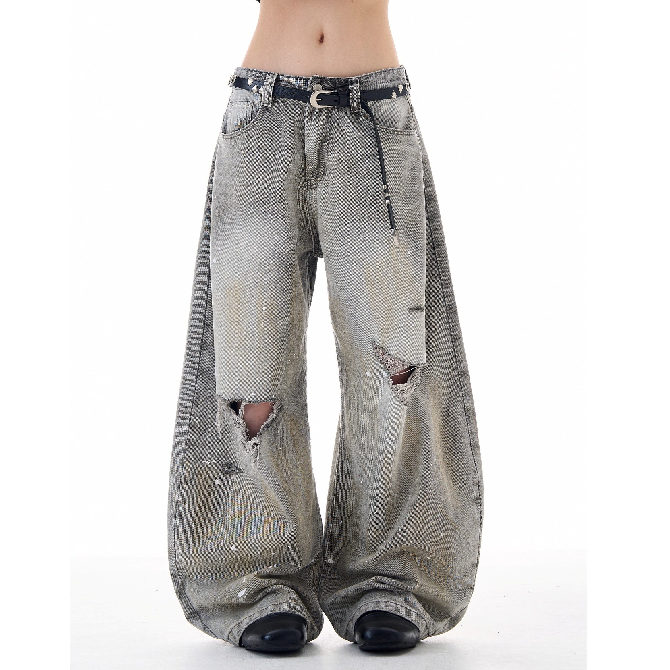 Ripped Ink-splashed Curve Jeans MW10225