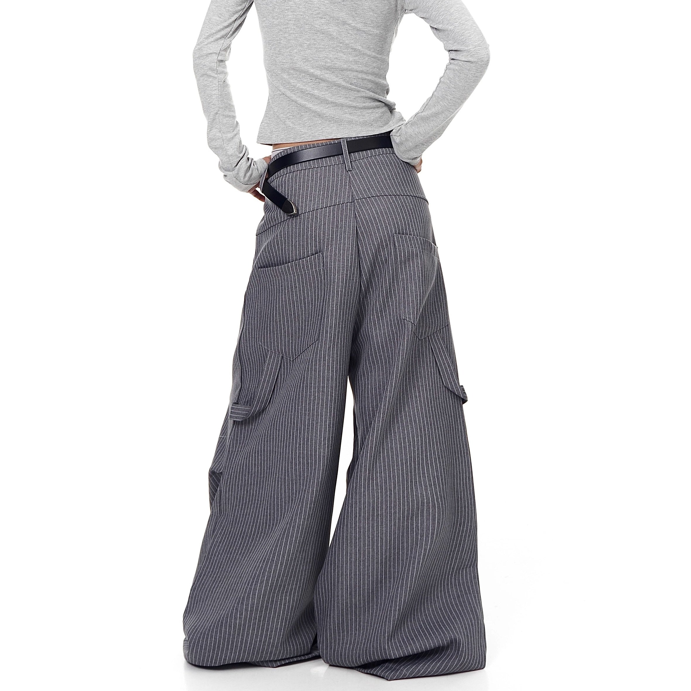 Striped Tuck Wide Painter Pants BK7033