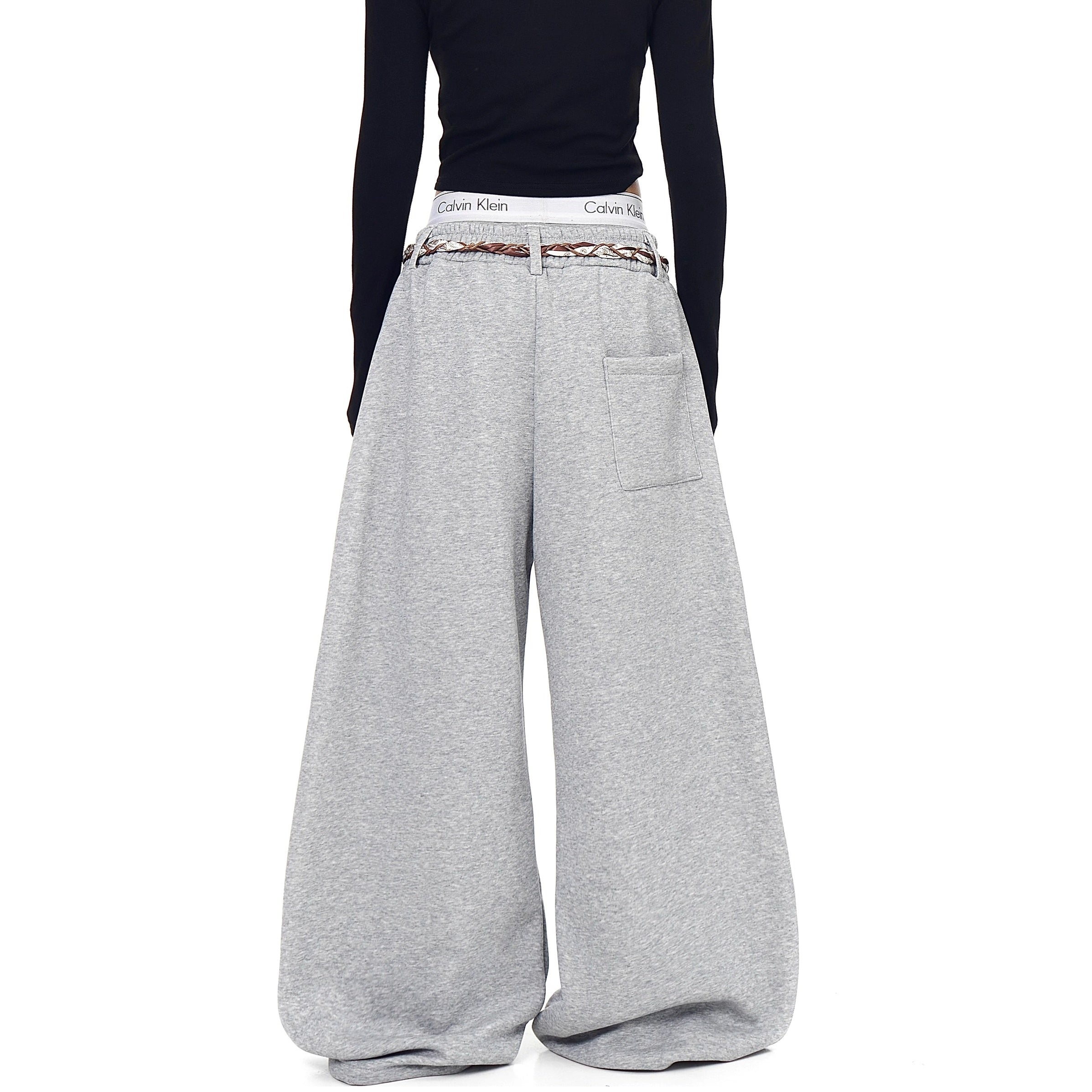 Waist Scarf Cord Design Curve Sweat Pants BK7057