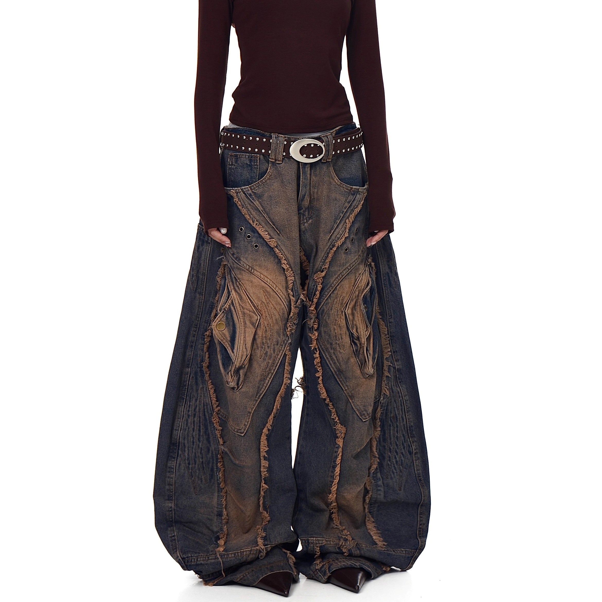 Heavy Damage Raw Edge Scimitar Jeans BK7054