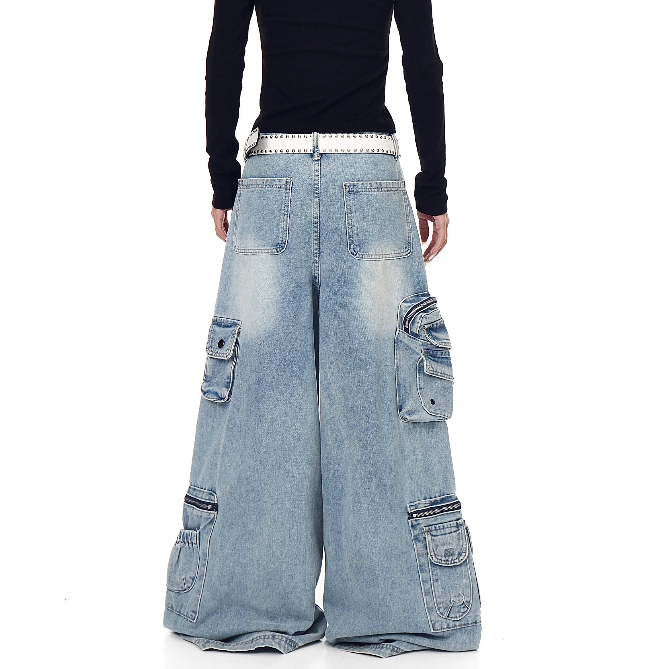 Washed Wide Buggy Cargo Jeans BK7028