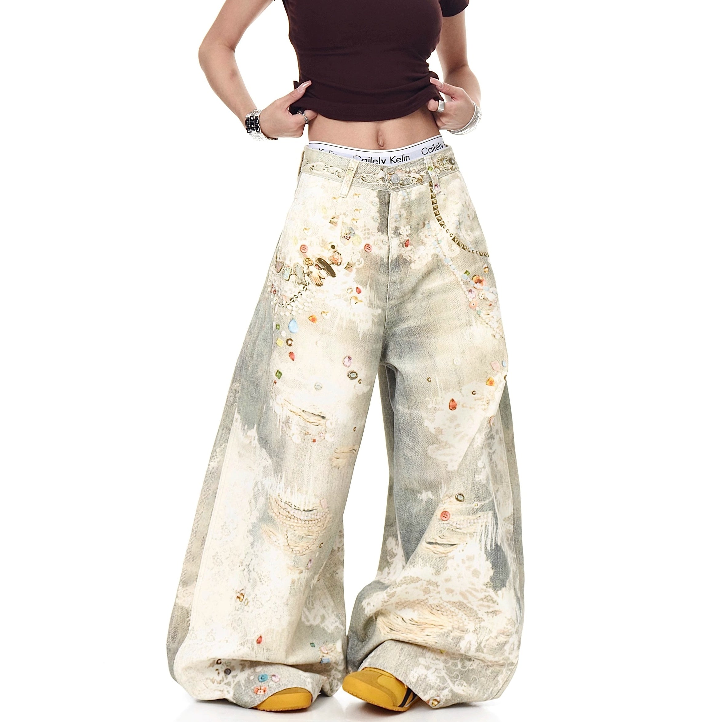 3D Printed Jewelry Distressed Curve Jeans MW10272