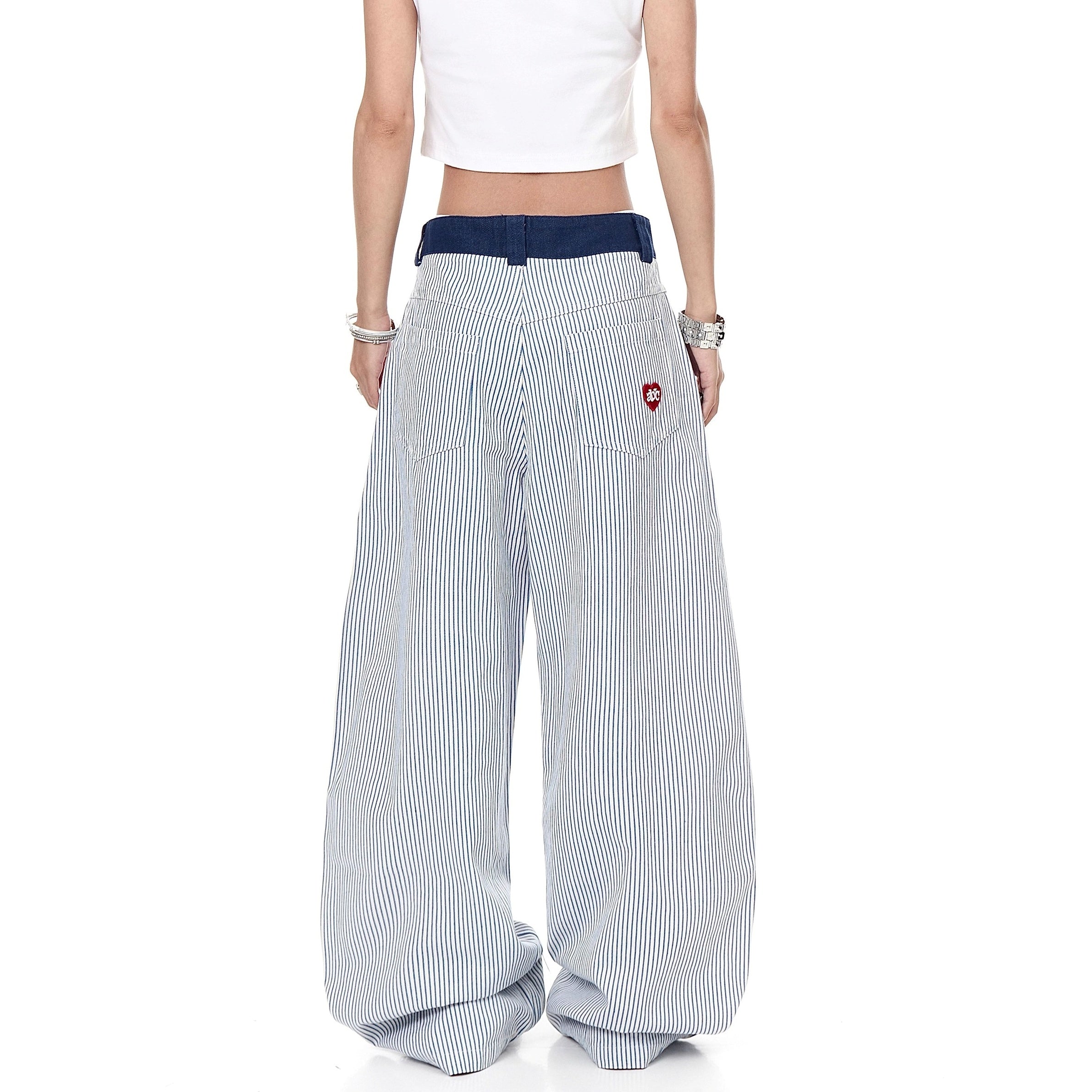 Love Embroidery Hickory Stripe Curve Jeans MW10222