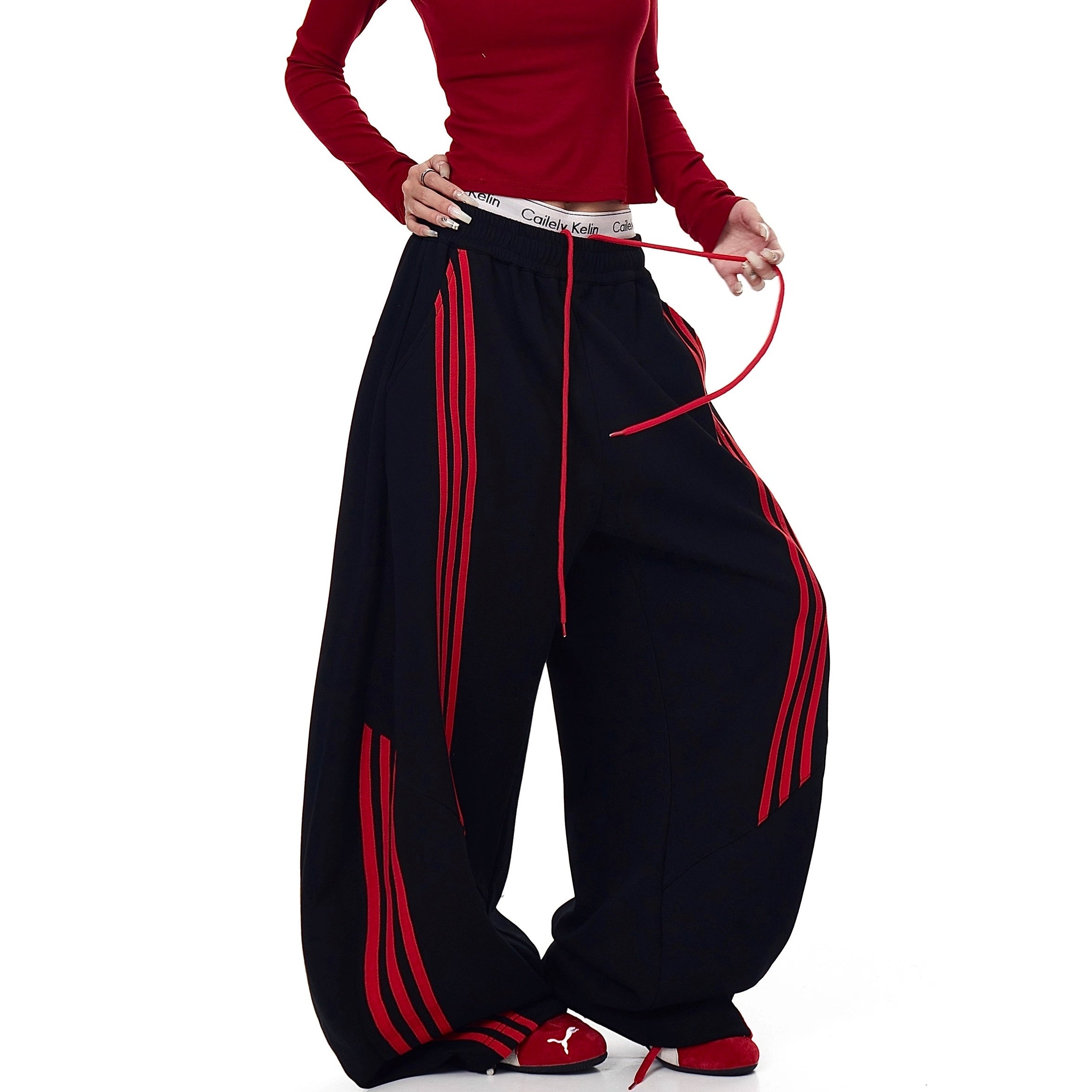 Contrast Striped Spliced Scimitar Sweat Pants BK7035