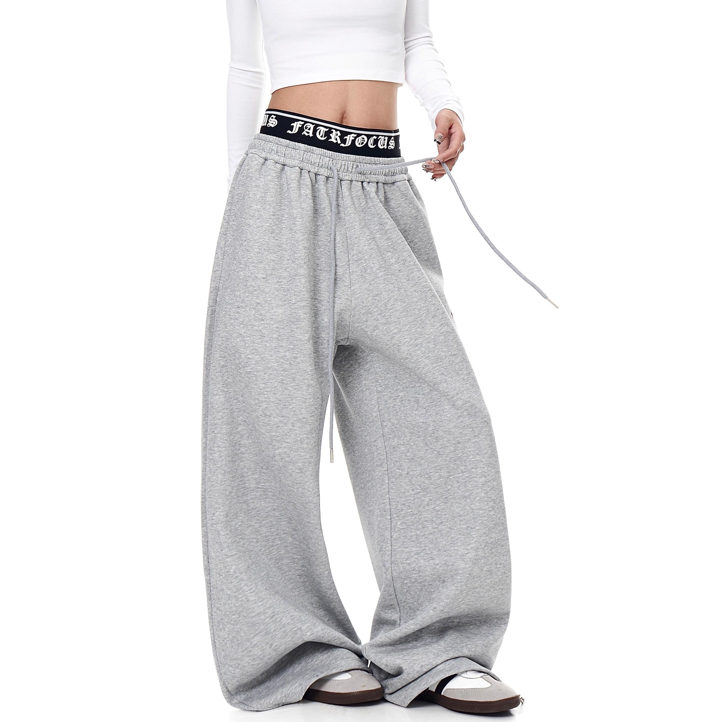 Gothic Letter Print Double Waist Sweat Pants BK7007