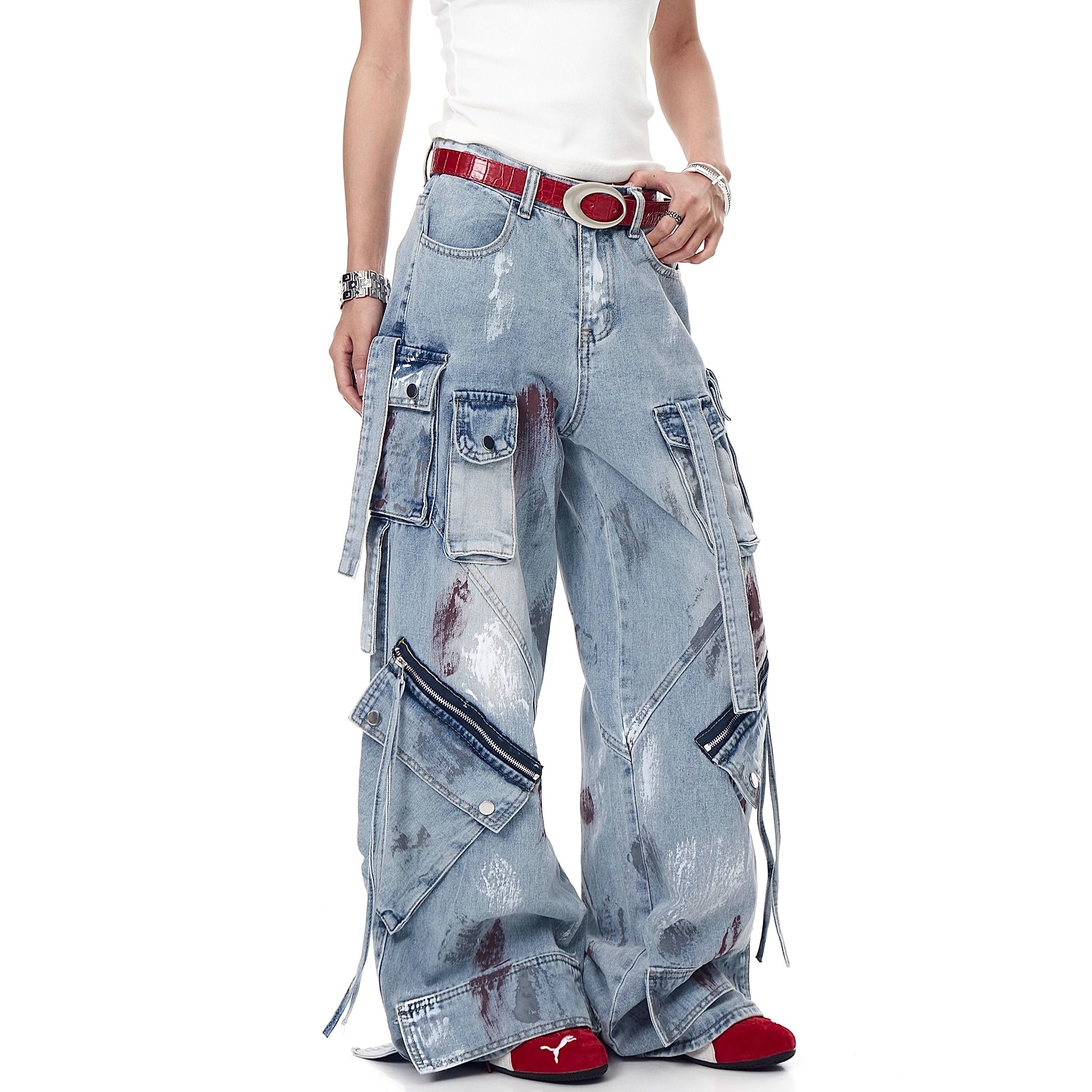 Paint Loose Multi Pocket Cargo Jeans MW10188