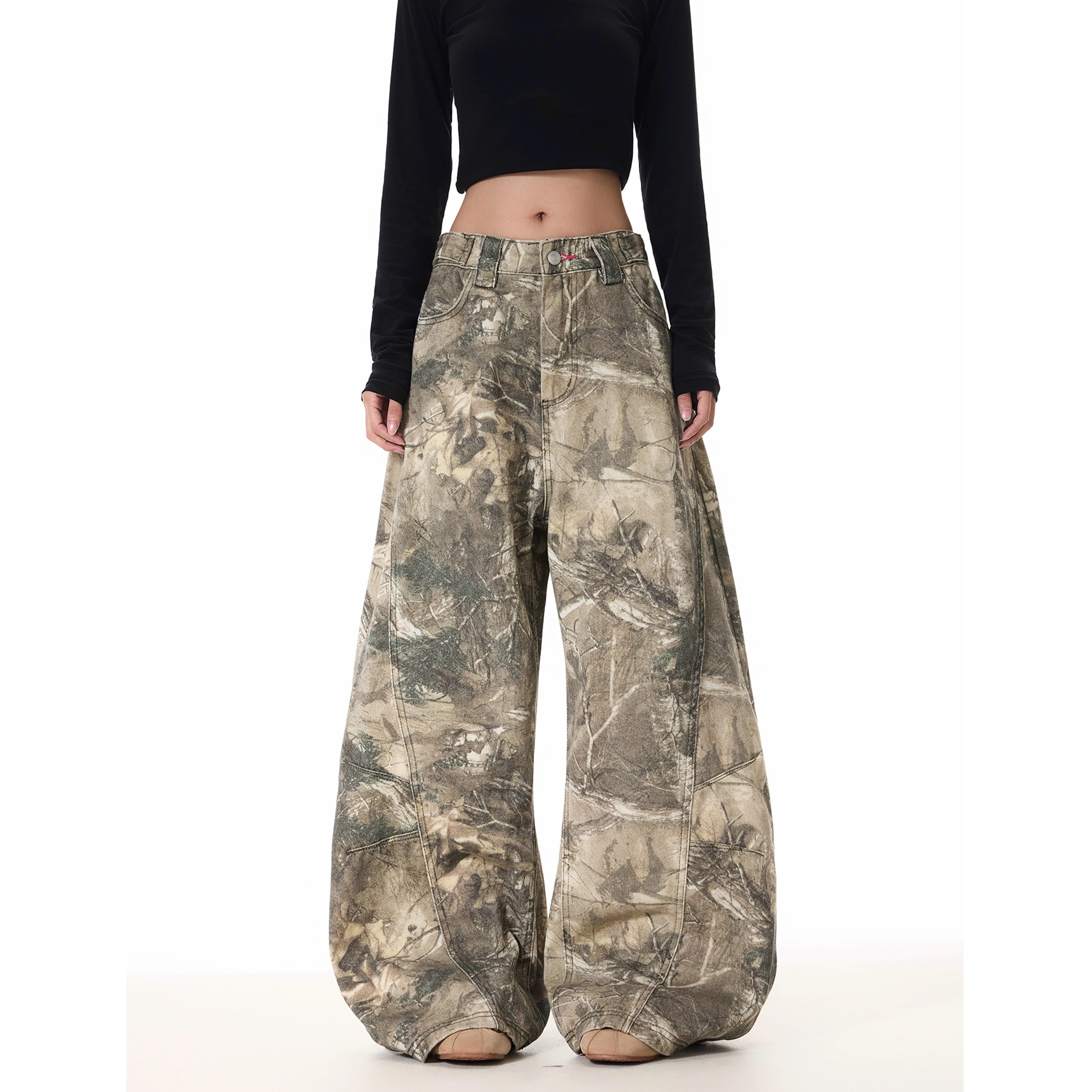 Camouflage Letter Embroidery Wide Pants MW10289