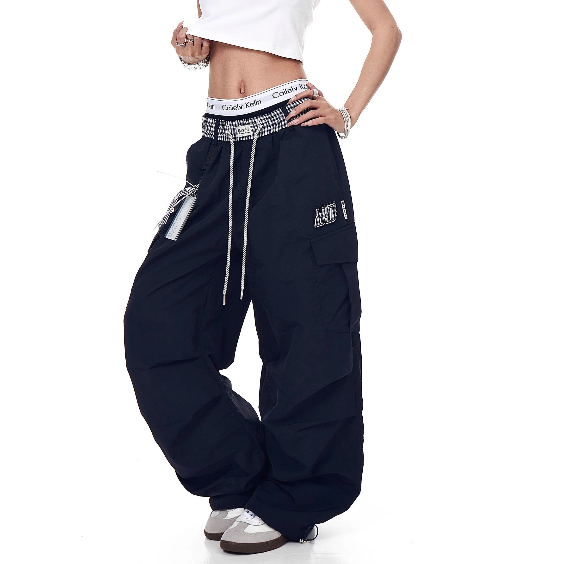 Check Panel Waist Paratrooper Pants MW10227