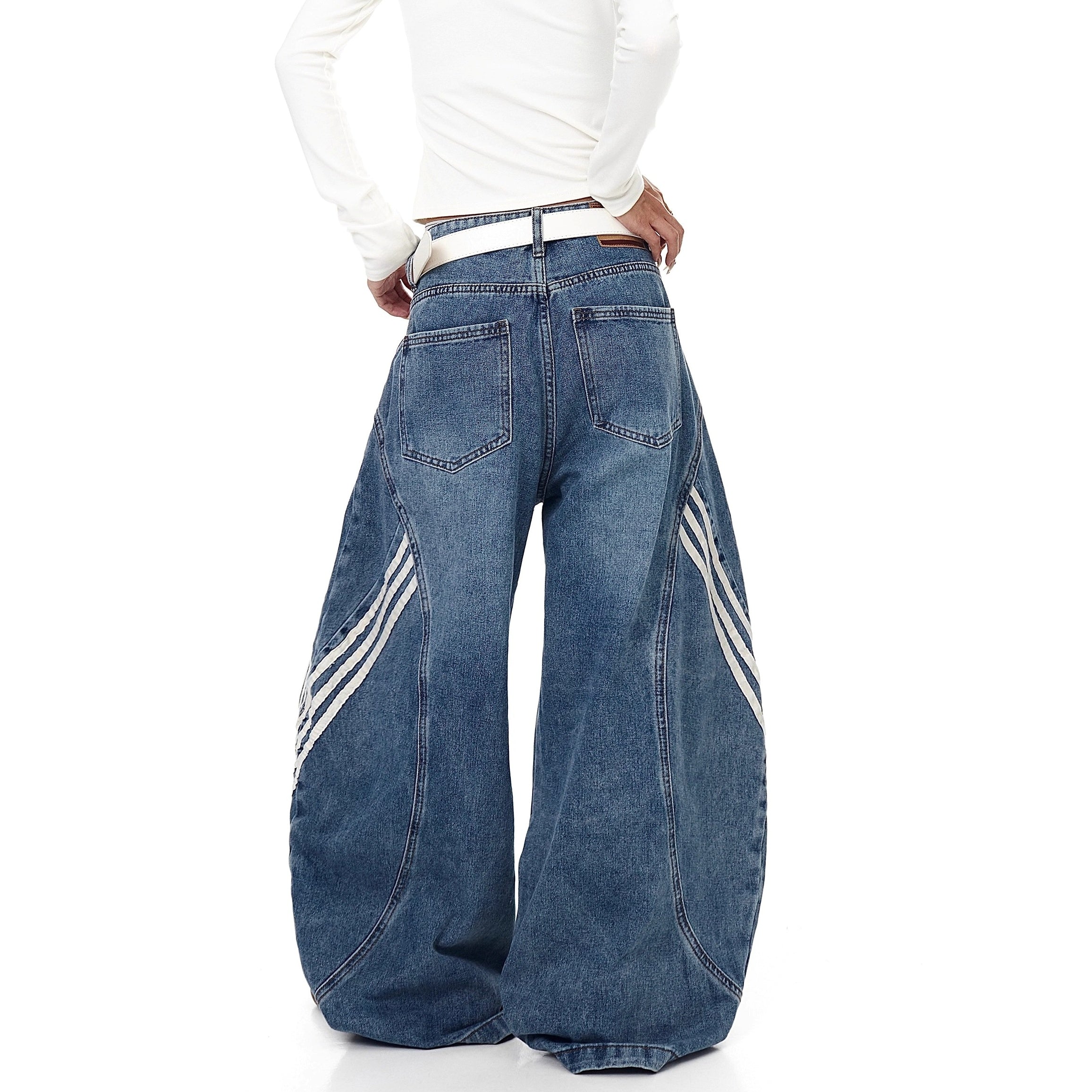 Striped Patchwork Washed Scimitar Jeans BK7031