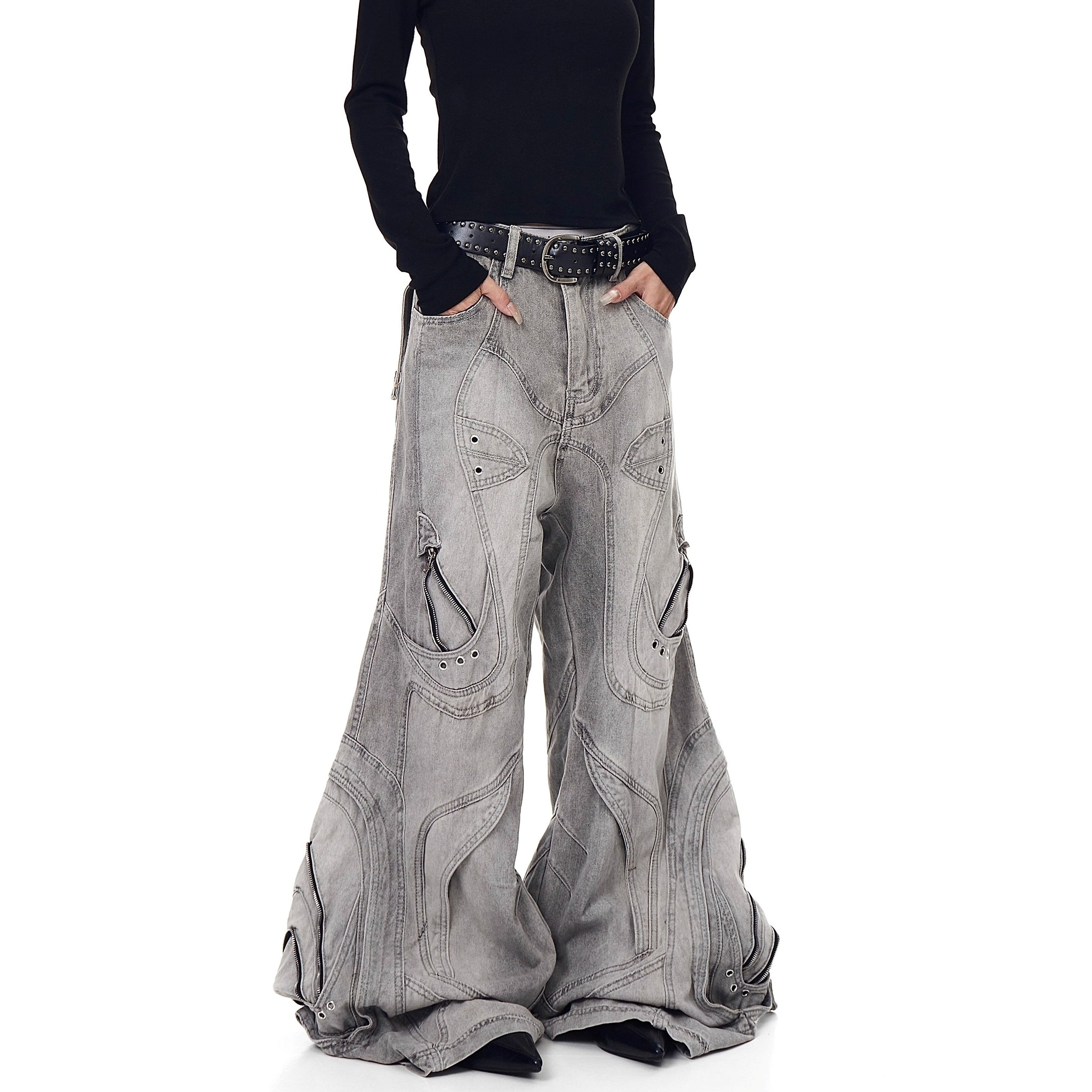 Distressed Deconstruction Wide Flared Jeans BK7021
