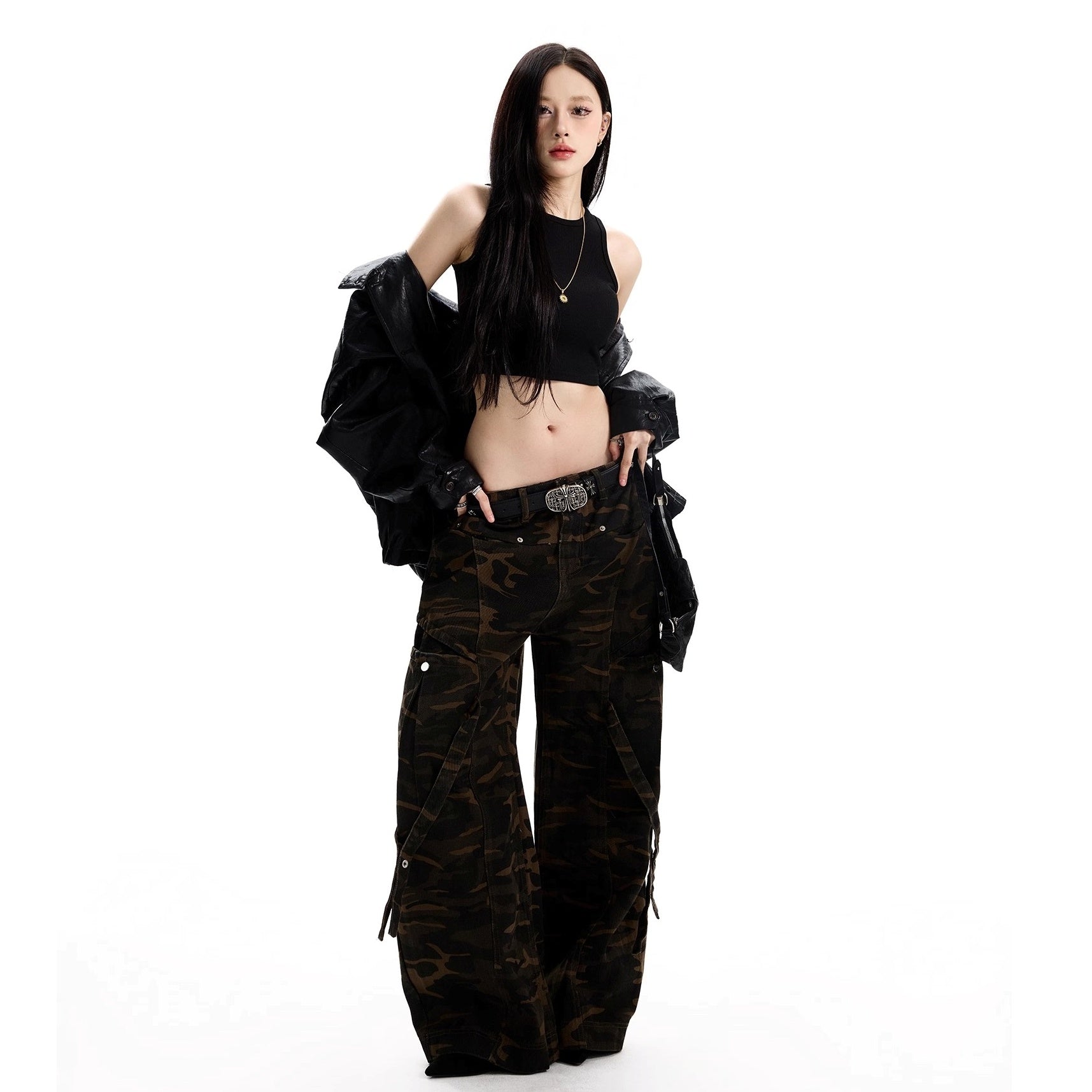 Strap Design Curve Camouflage Pants MW10299