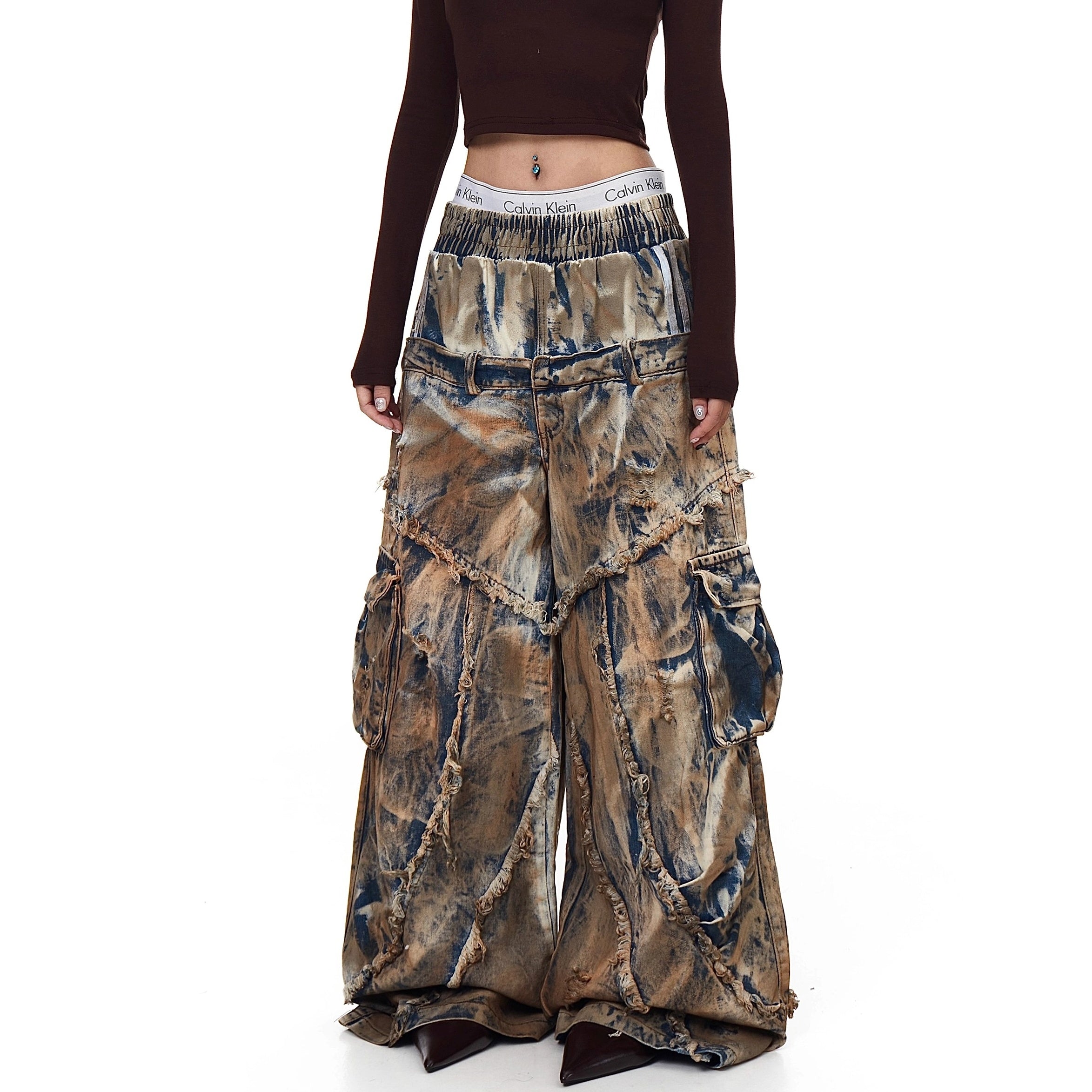 Dirty Dye Died Double Waist Jeans BK7040