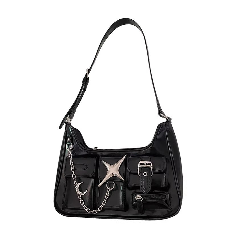 Metal Star ＆ Chain Multi Pocket Shoulder Bag MW10310