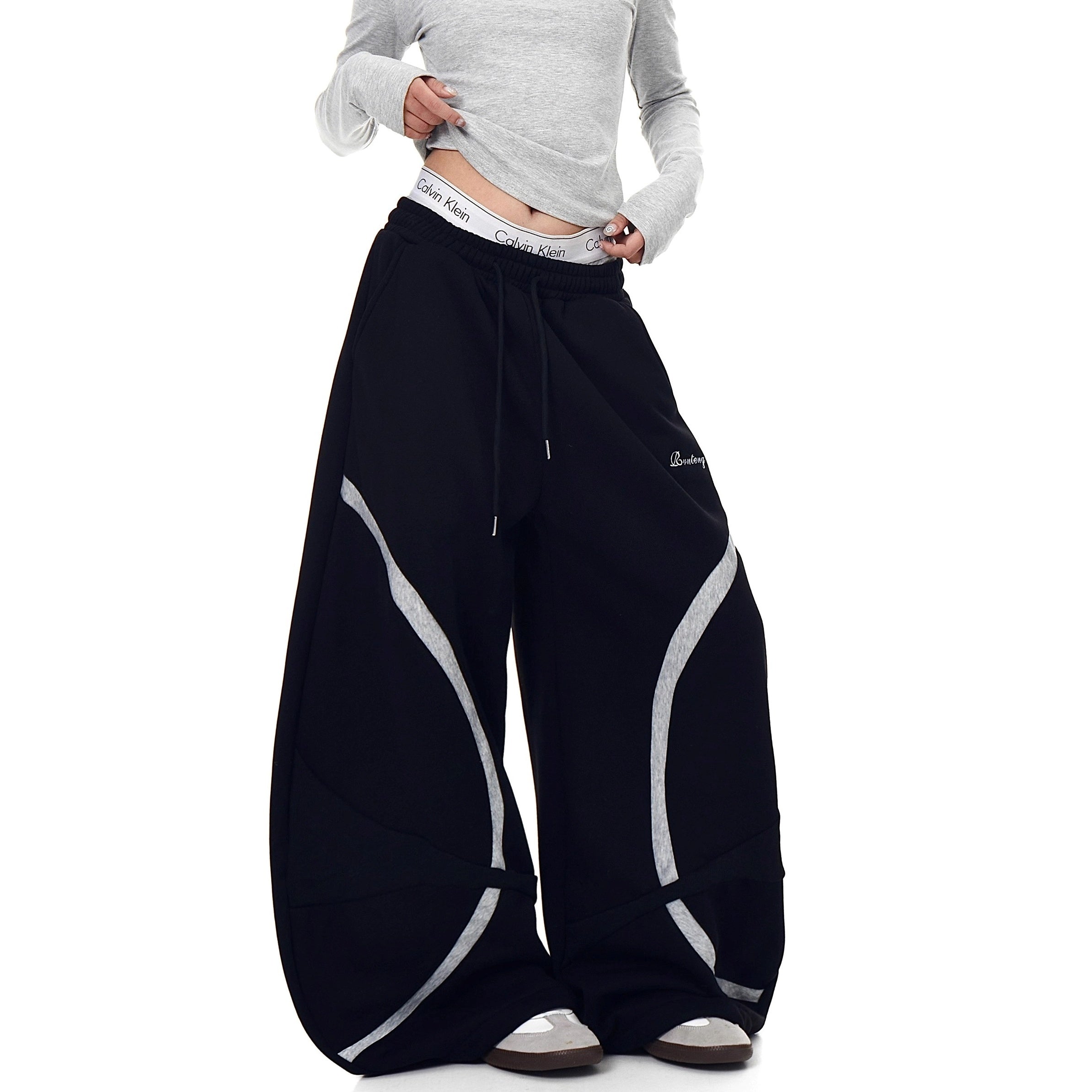 Contrast Geometry Stitching Design Curve Sweat Pants BK7059
