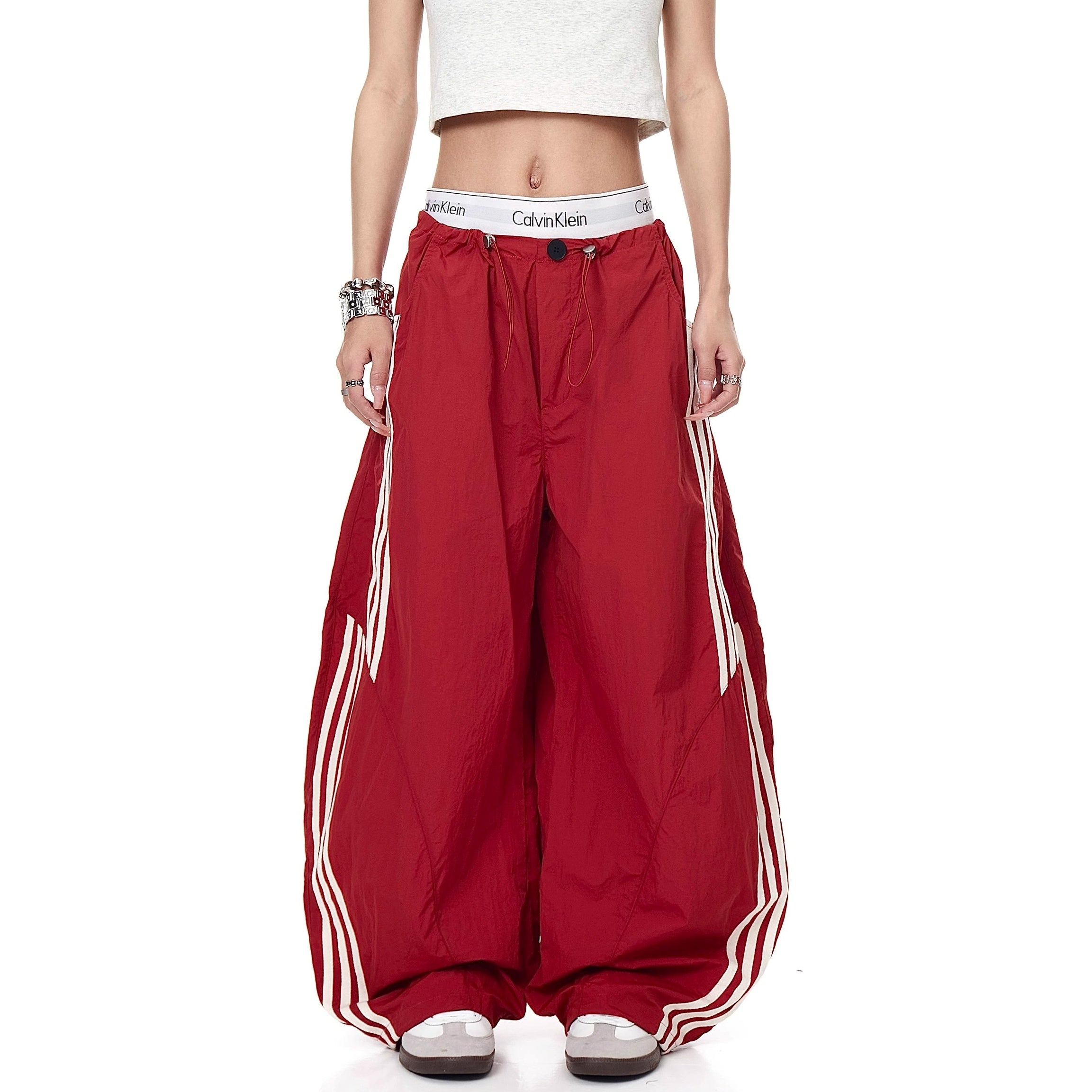 Three-bar Contrast Loose Curve Pants MW10193
