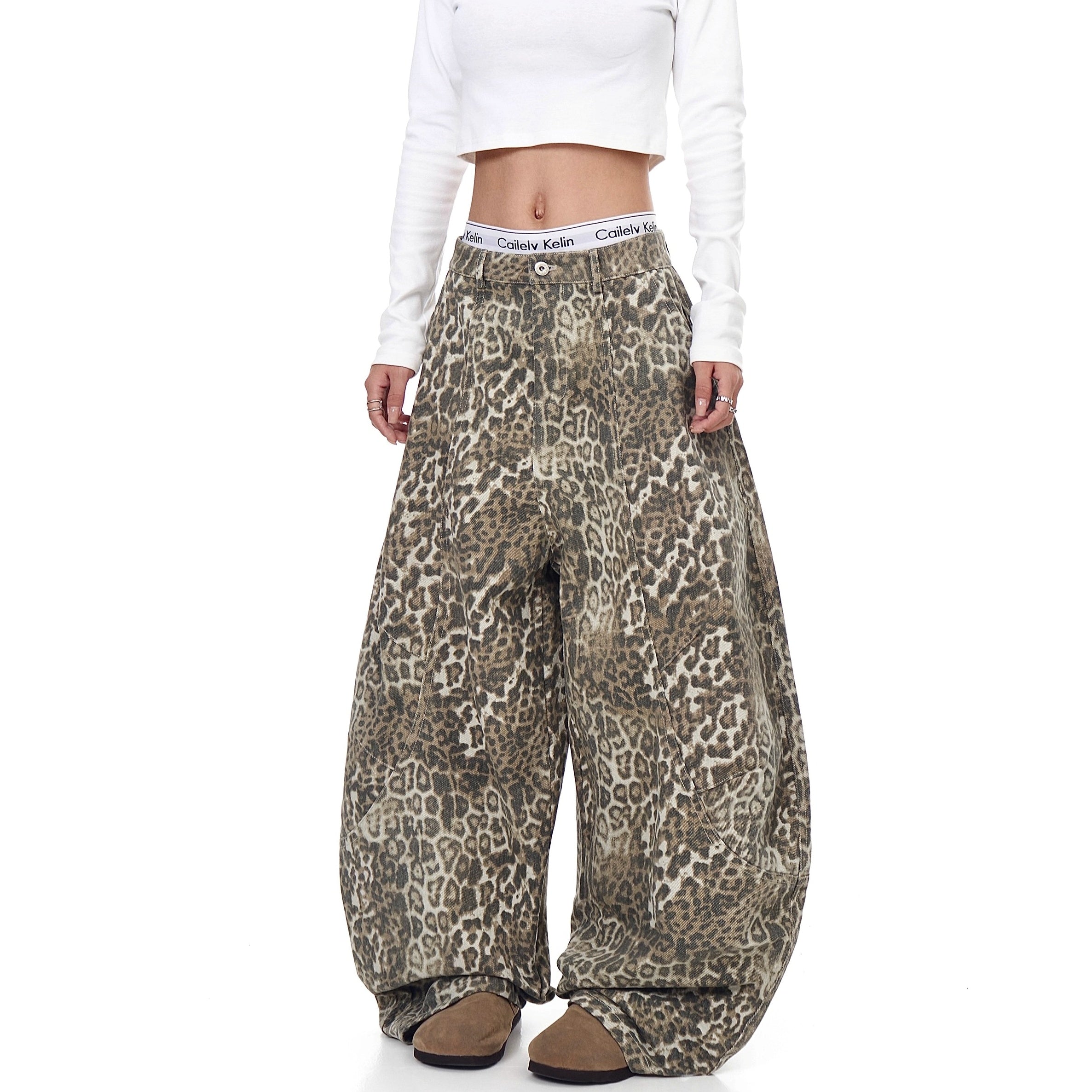 Leopard Print Banana Curve Jeans BK7001