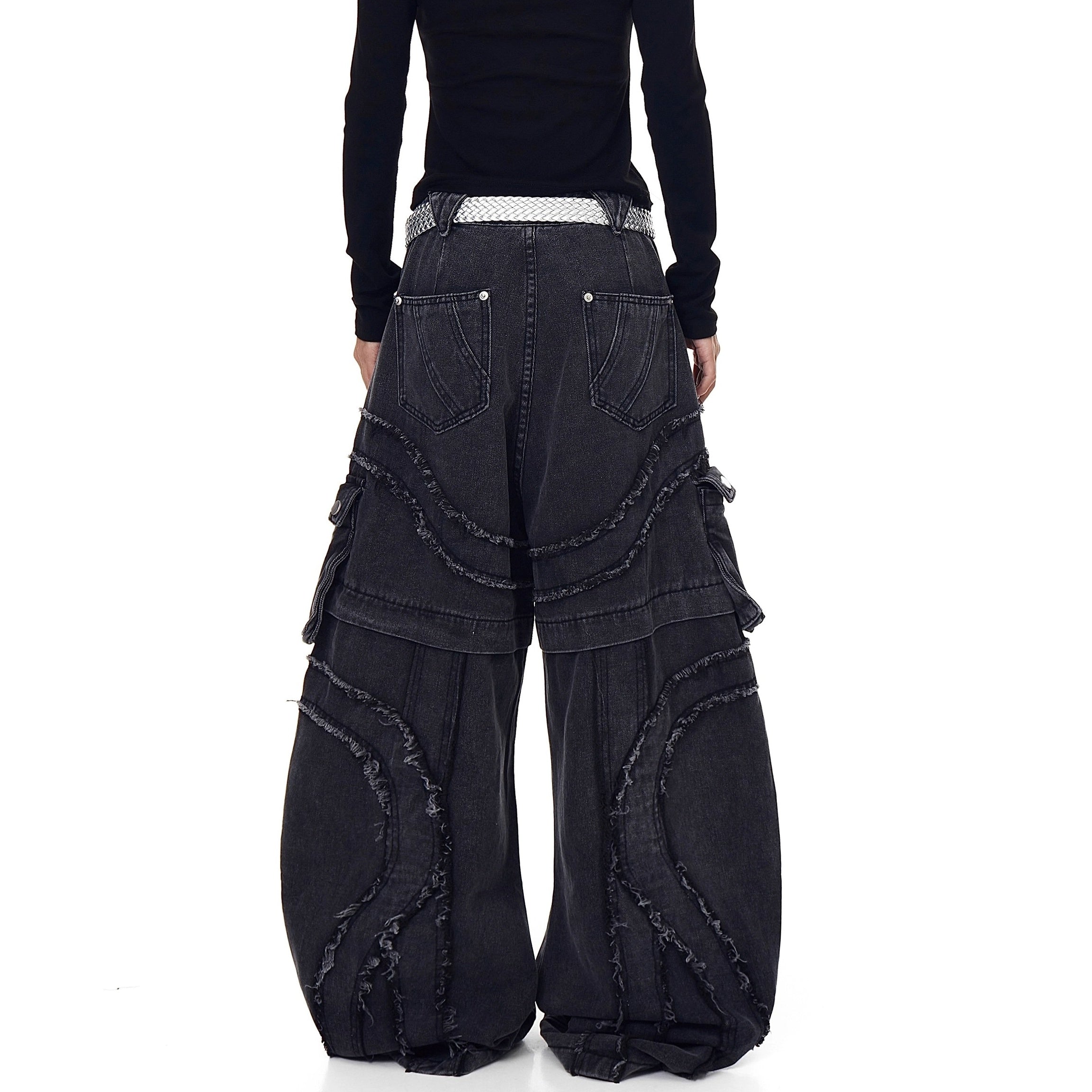 Raw Edge Switching Cargo Curve Jeans BK7027