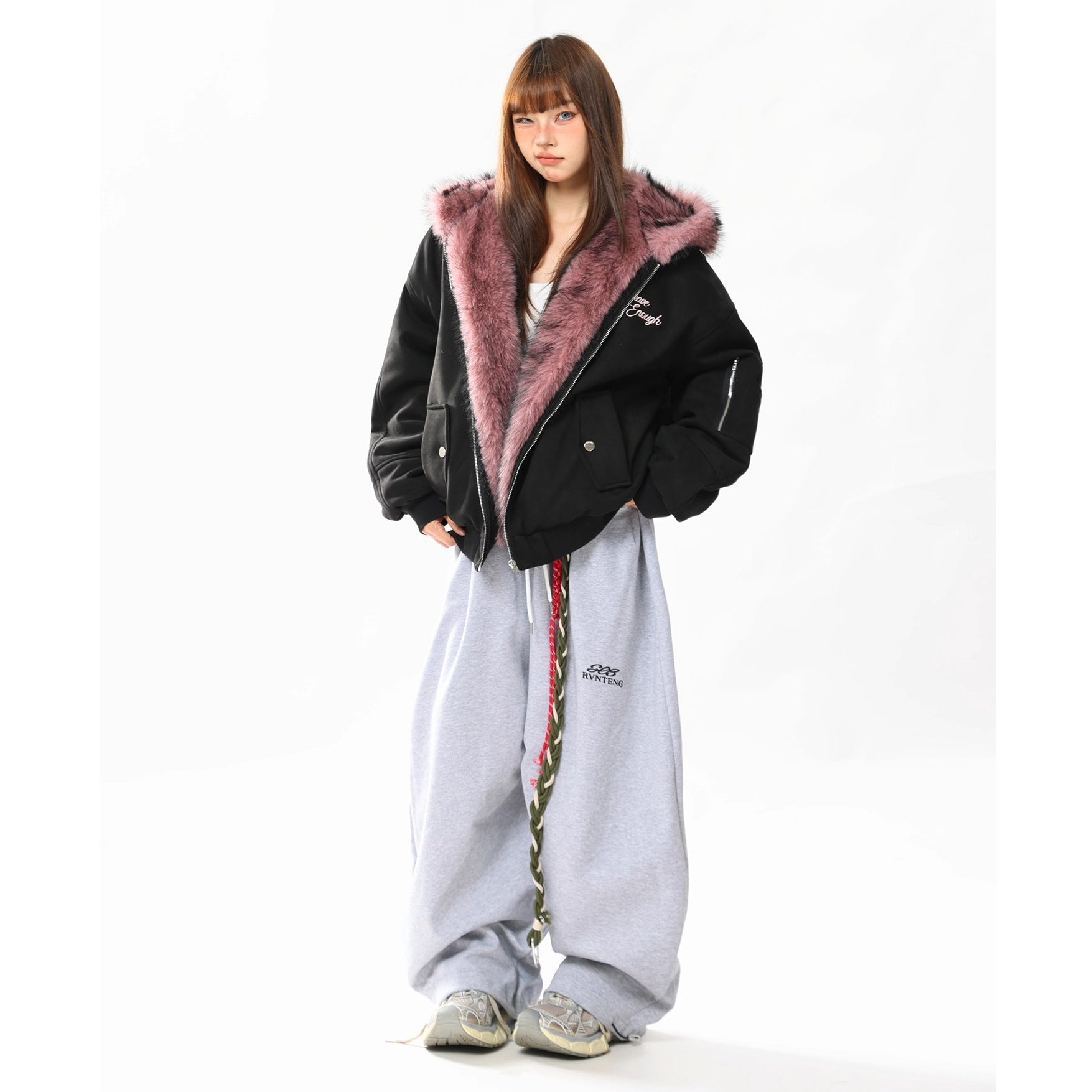 Letter Embroidery Carving Fur Collar Hooded Jacket MW10294