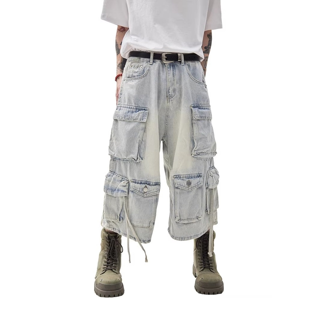 Vintage Wash Denim Cargo Half Pants MW10215