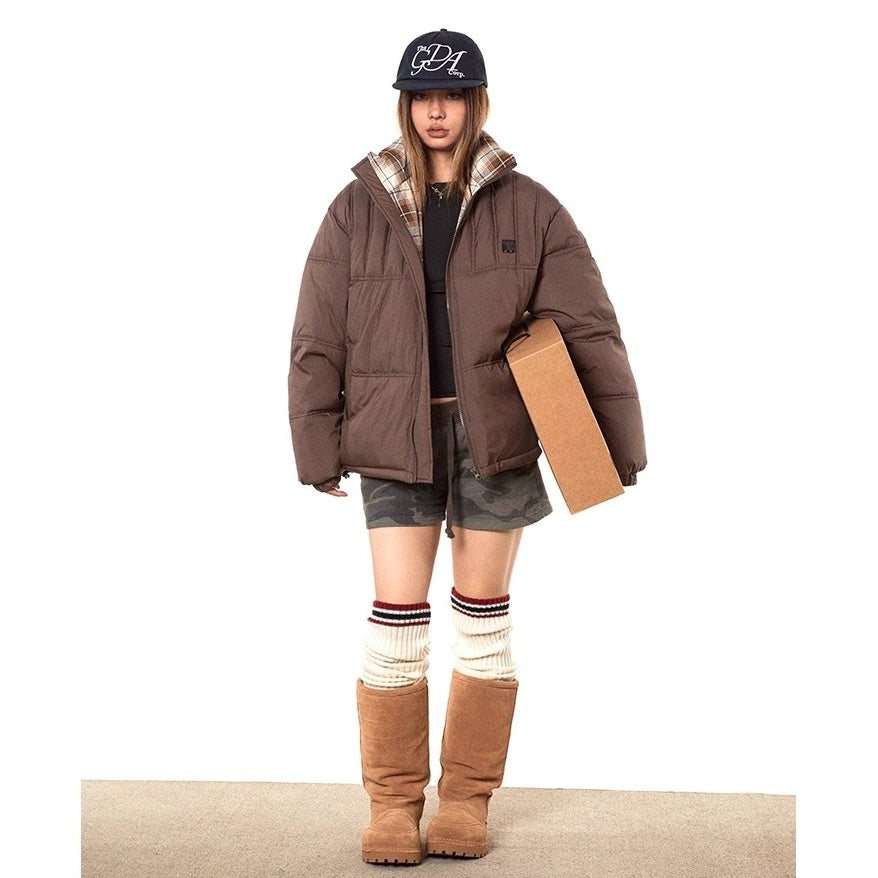 Stand Collar Check Patchwork Padded Jacket TP9002