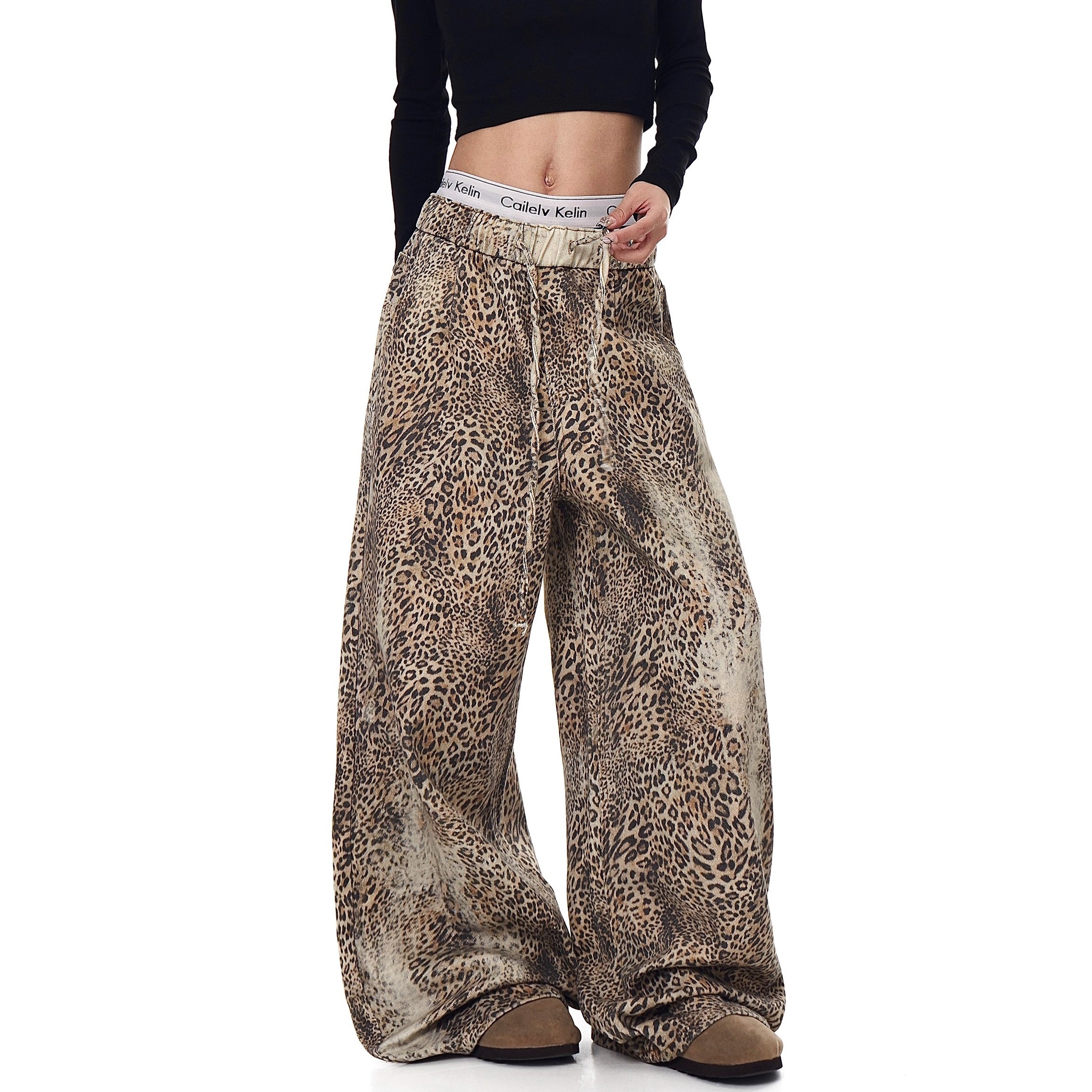Vintage Washed Leopard Print Loose Pants BK7010
