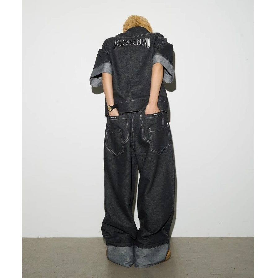 【上下別売り】Monogram Print Short-sleeved Denim Jacket & Jeans Set-up MN9021