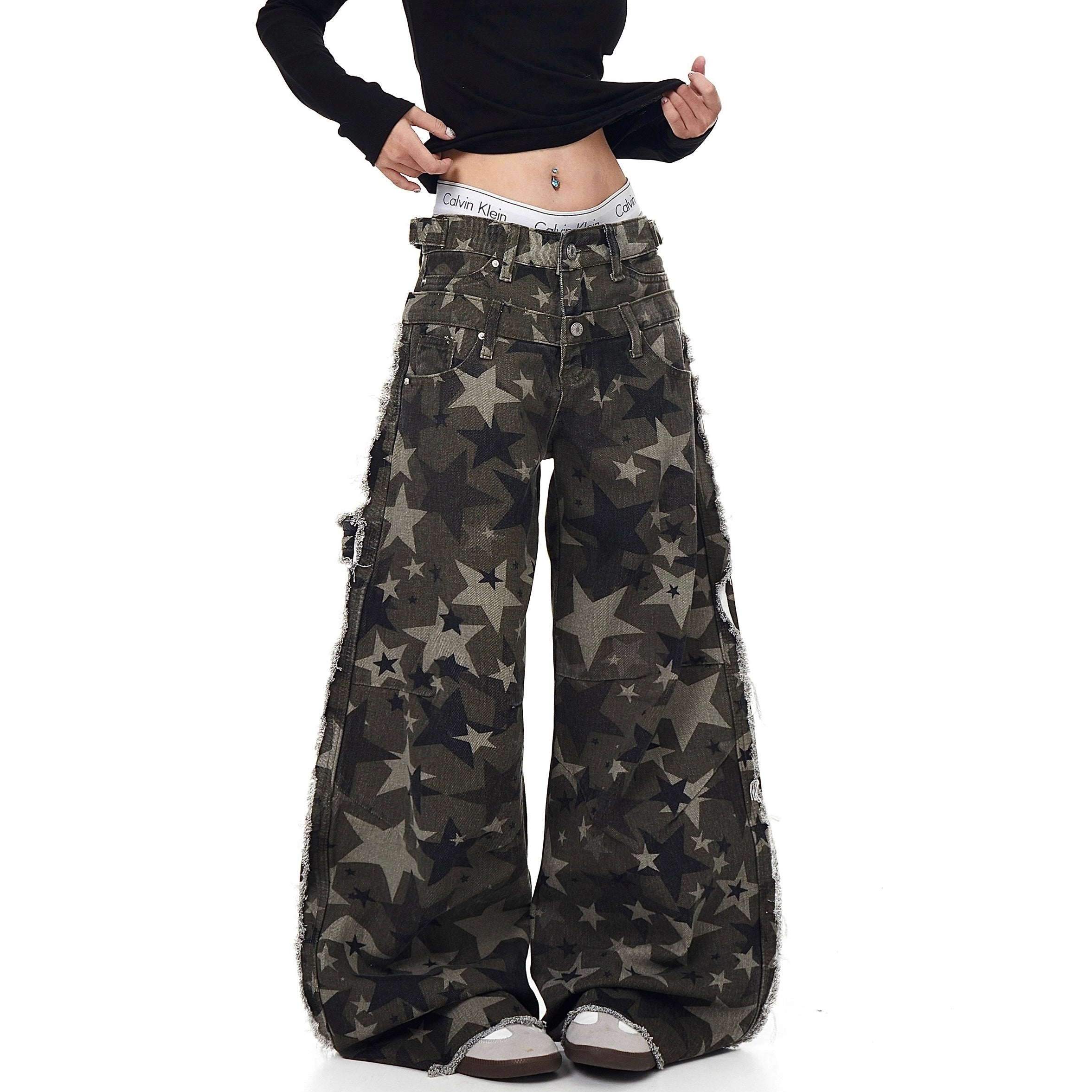 Double Waist Spliced Star Camouflage Cargo Pants BK7039