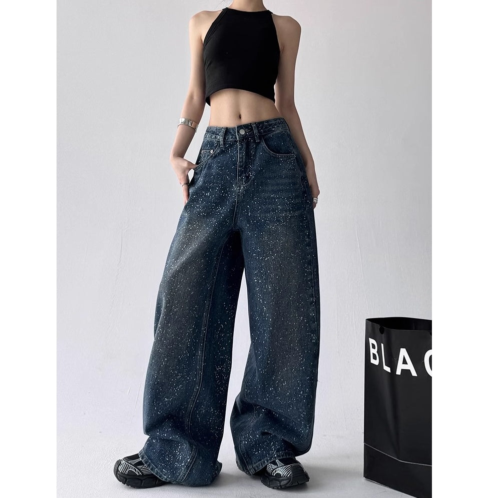 Ink Splash High-waisted Wide-leg Jeans MW10200