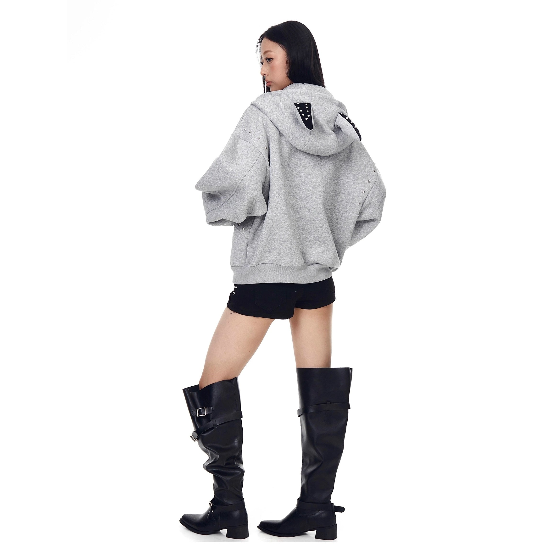 Doberman Pinscher Ears Rivet Hooded Jacket BK7024