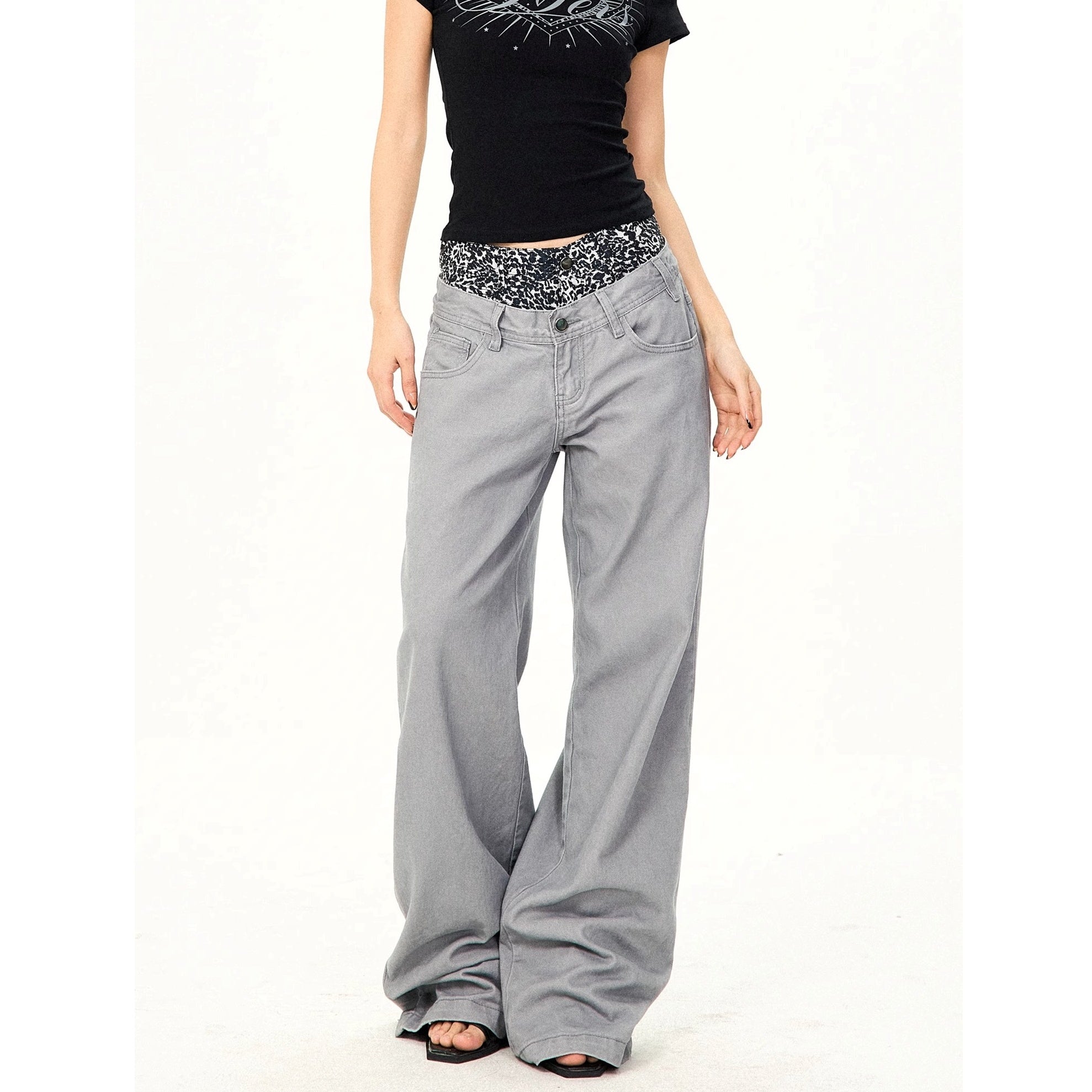 Leopard Print Double-Waist Loose Jeans MW10166