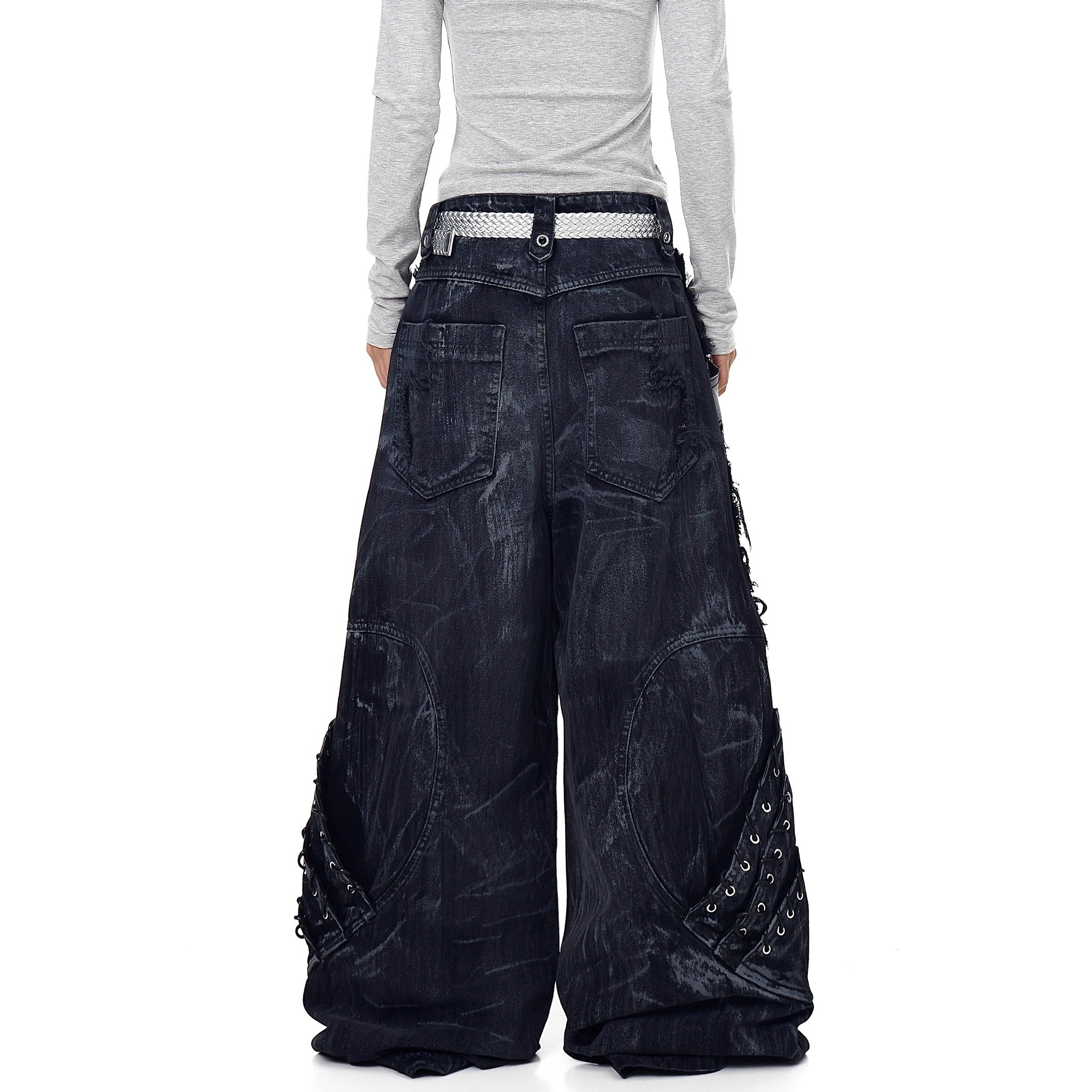 Industry Old Stained Patchwork Wide-leg Jeans BK7017