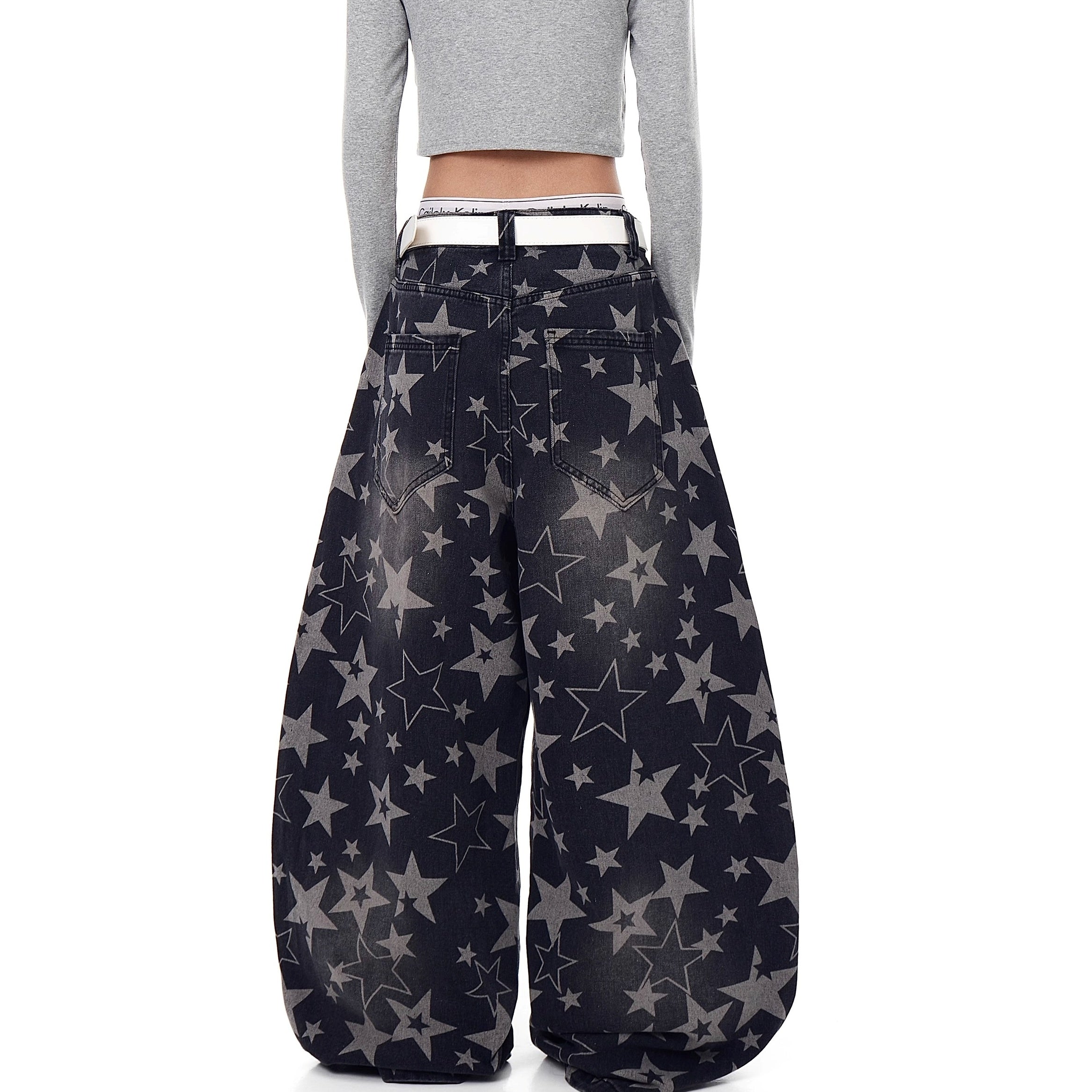 Stars Full Print Wide Curve Jeans BK7002