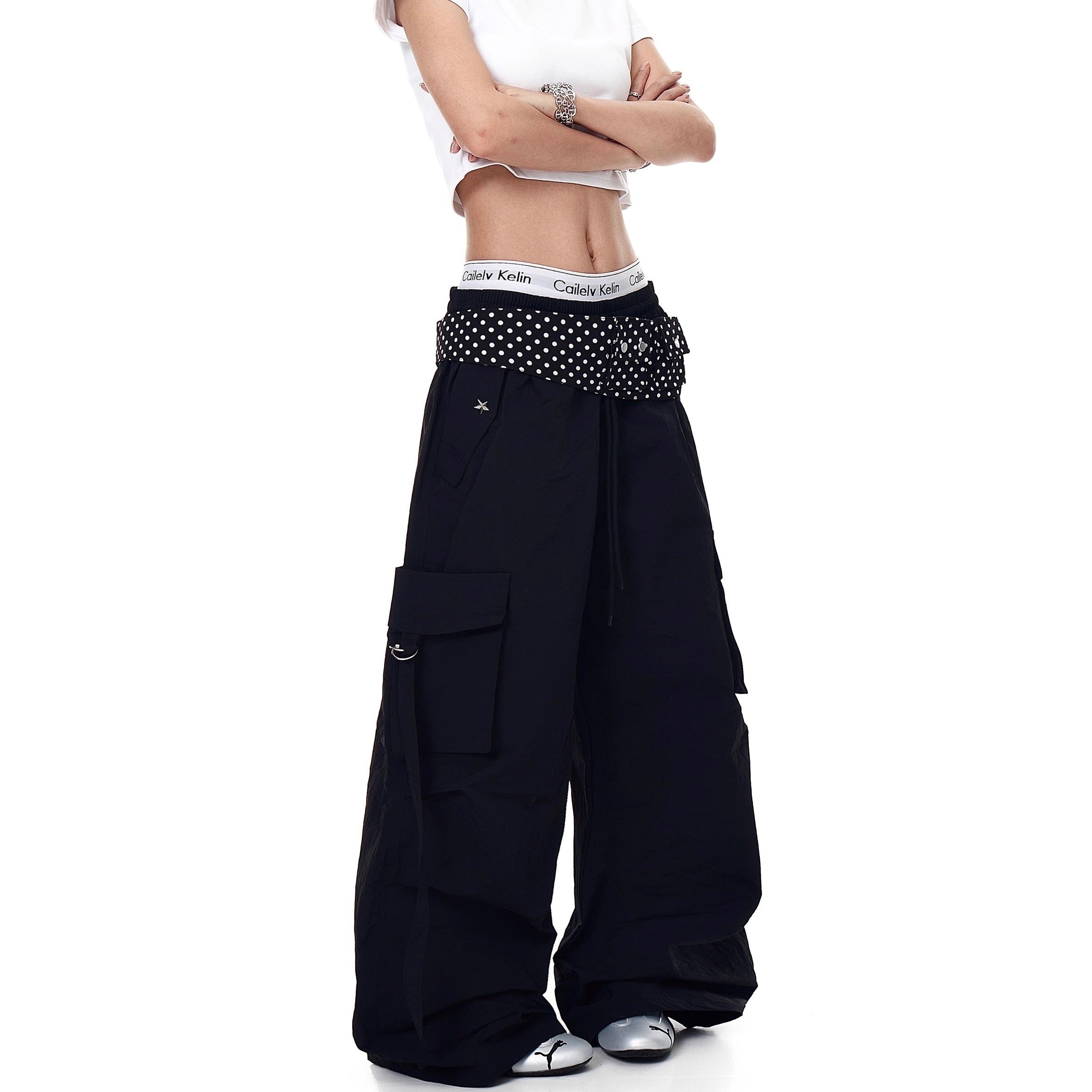 Polka Dot Waist Decoration Paratrooper Cargo Pants MW10236
