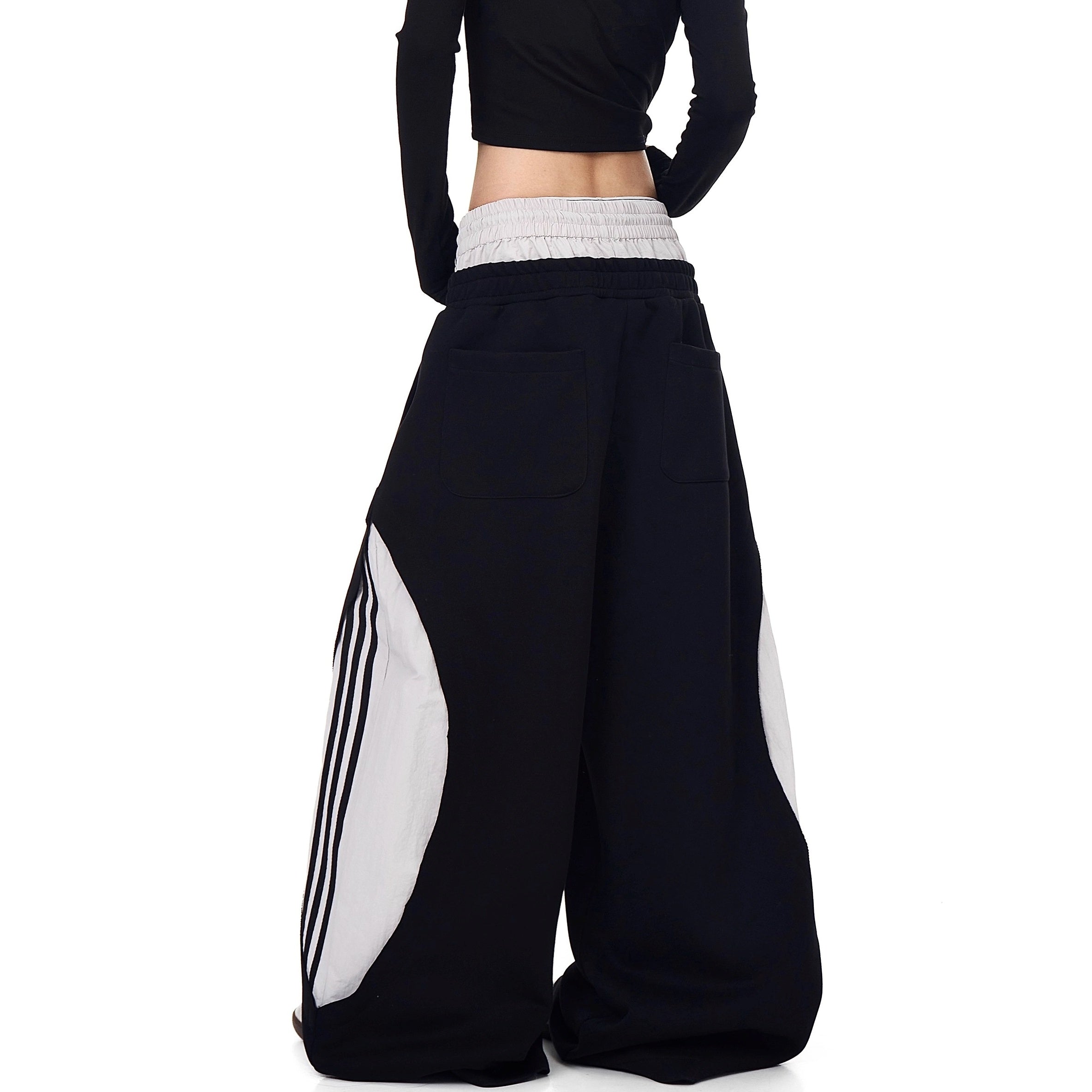 Double-Waist Striped Splicing Scimitar Sweat Pants BK7050