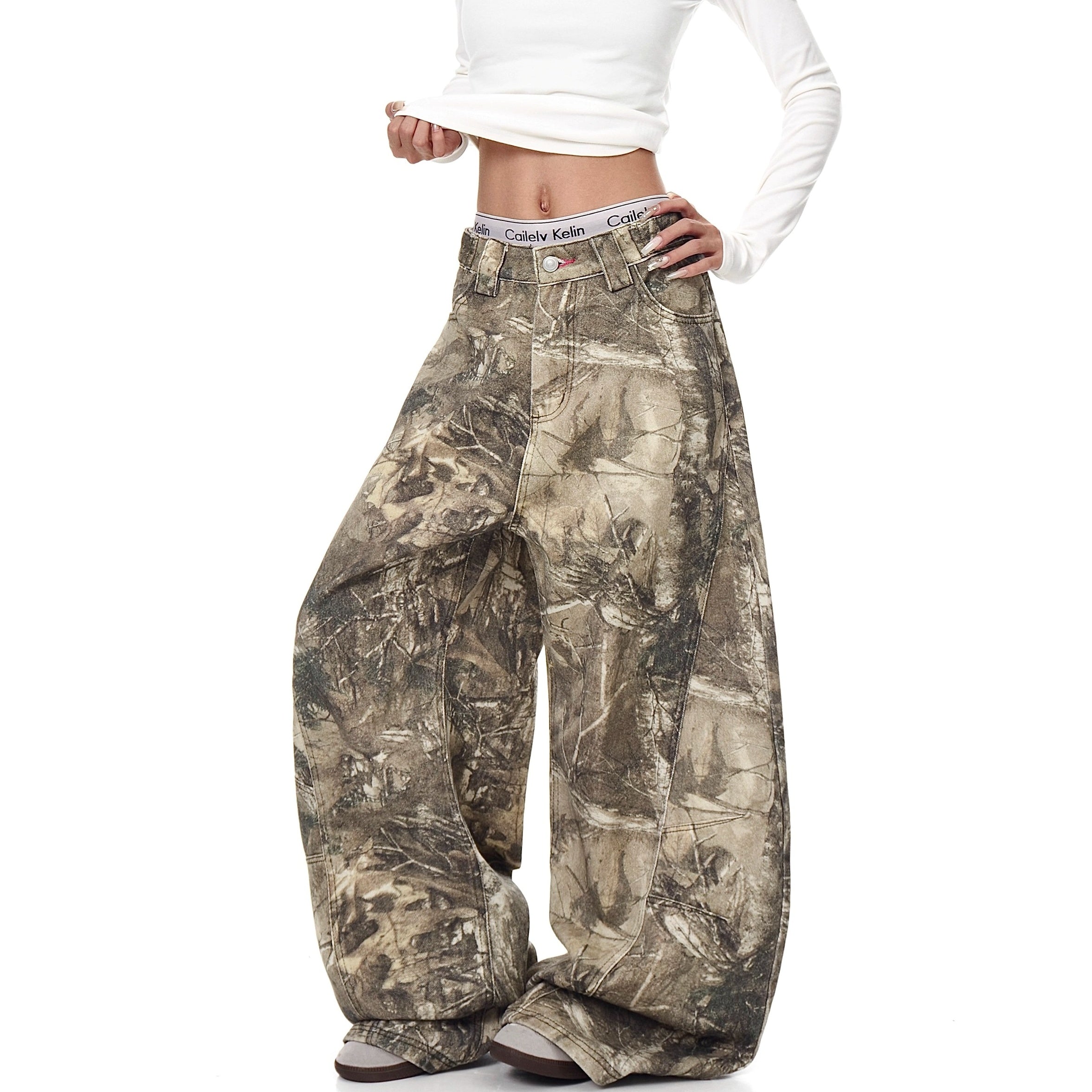 Letter Embroidered Camouflage Wide-leg Pants BK7018