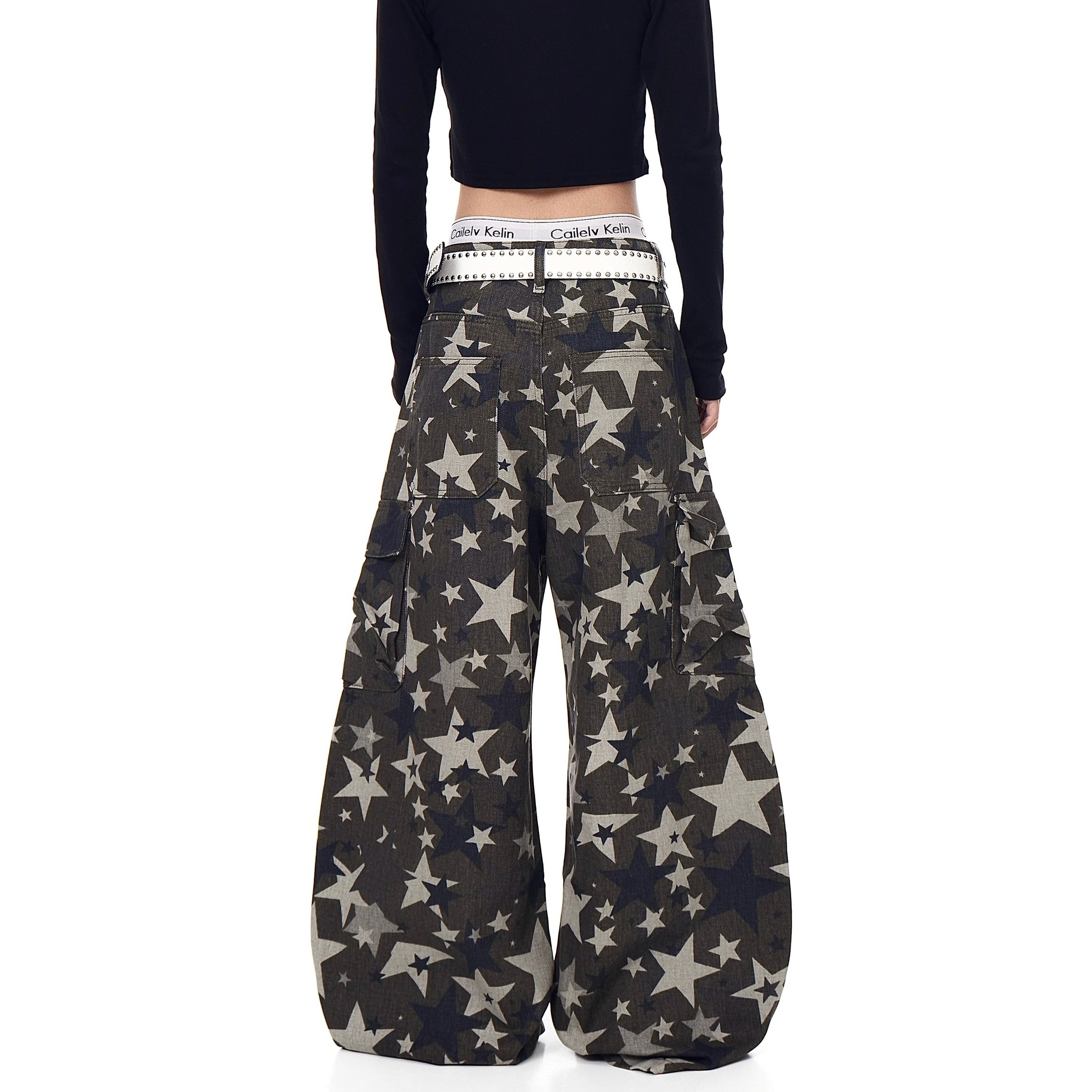 Star Camouflage Wide-Leg Cargo Curve Pants MW10274