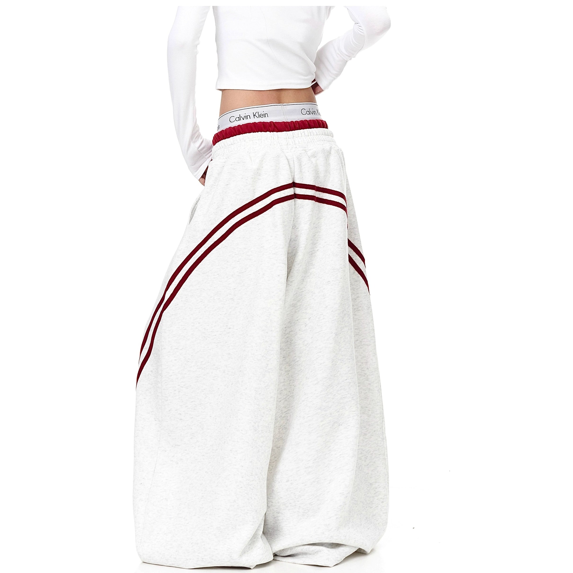 Striped Patchwork Double-waisted Scimitar Sweat Pants BK7044