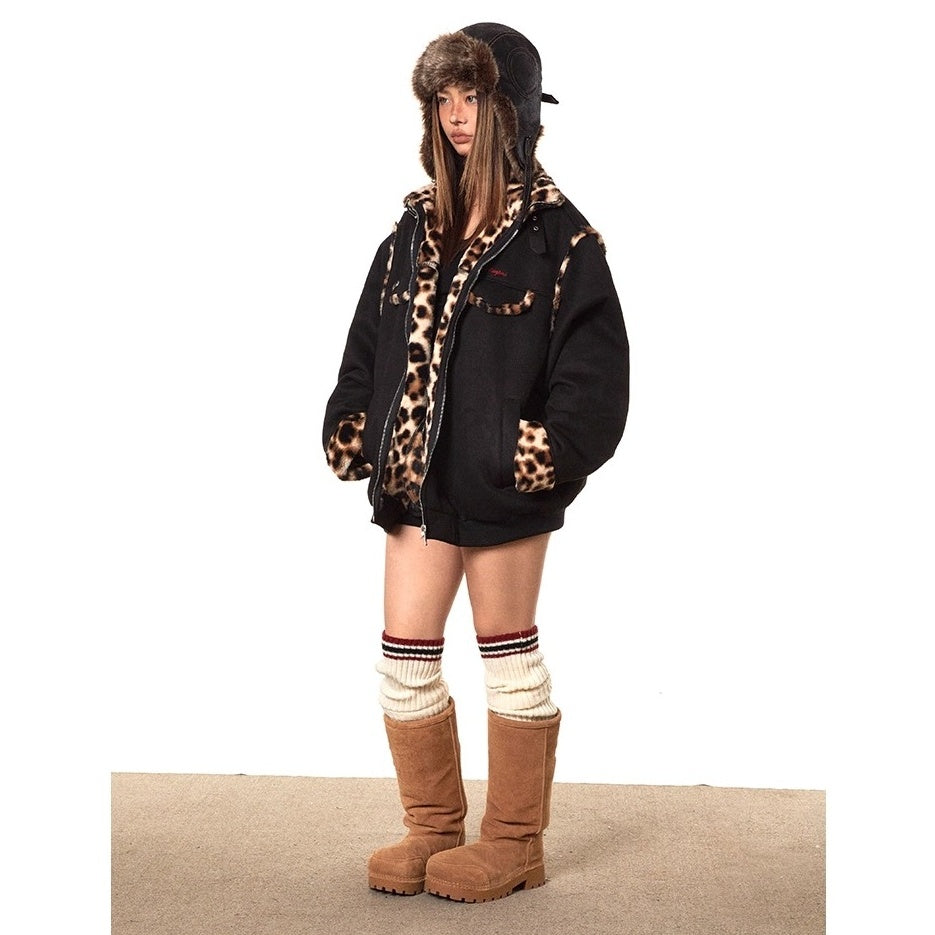 Leopard Stitch Suede Touch Padded Jacket MY35