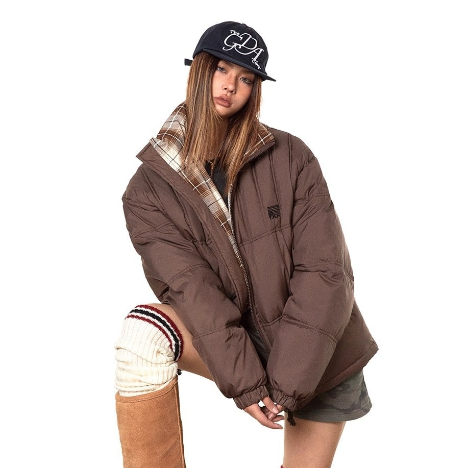 Stand Collar Check Patchwork Padded Jacket TP9002