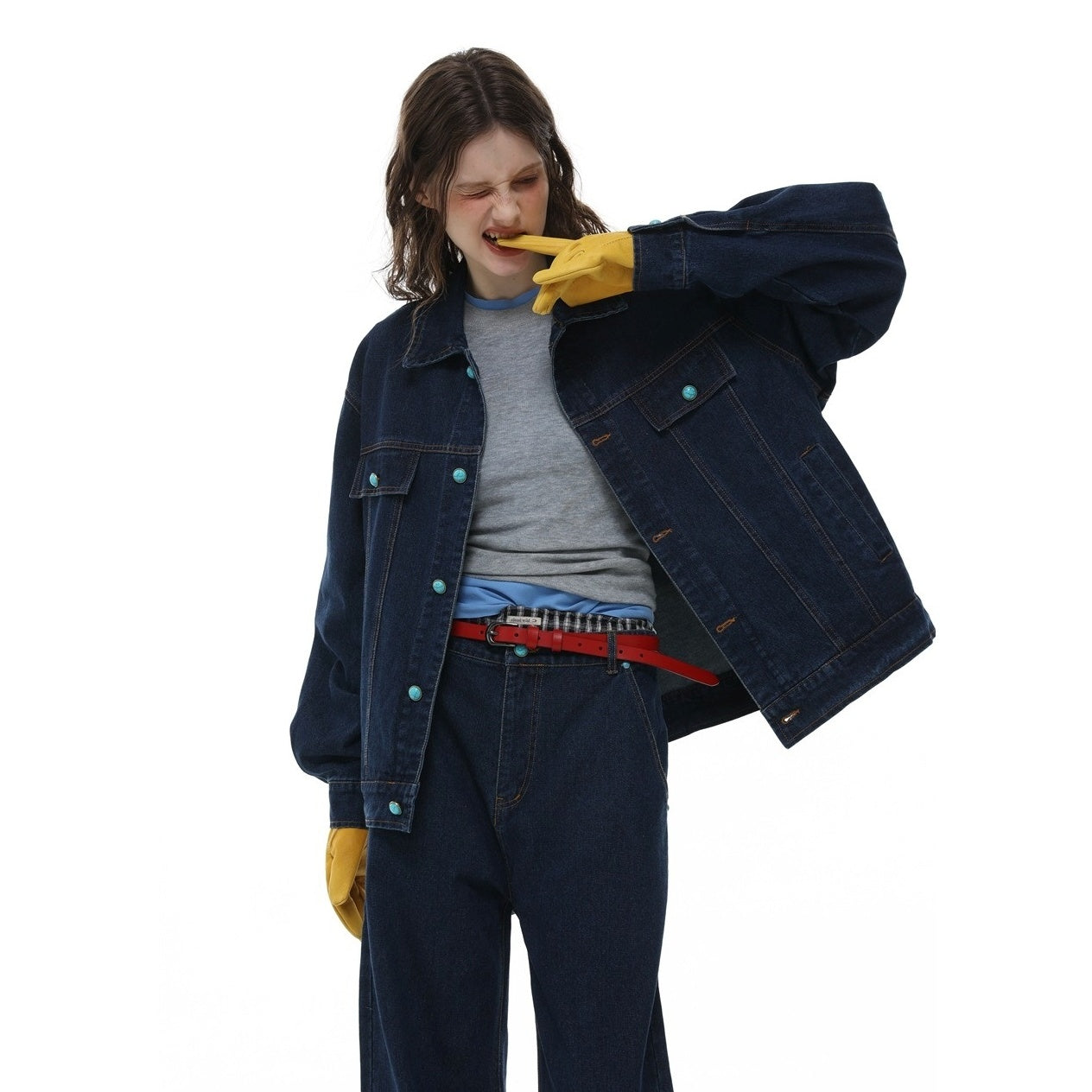 Turquoise Button Denim Jacket MY34