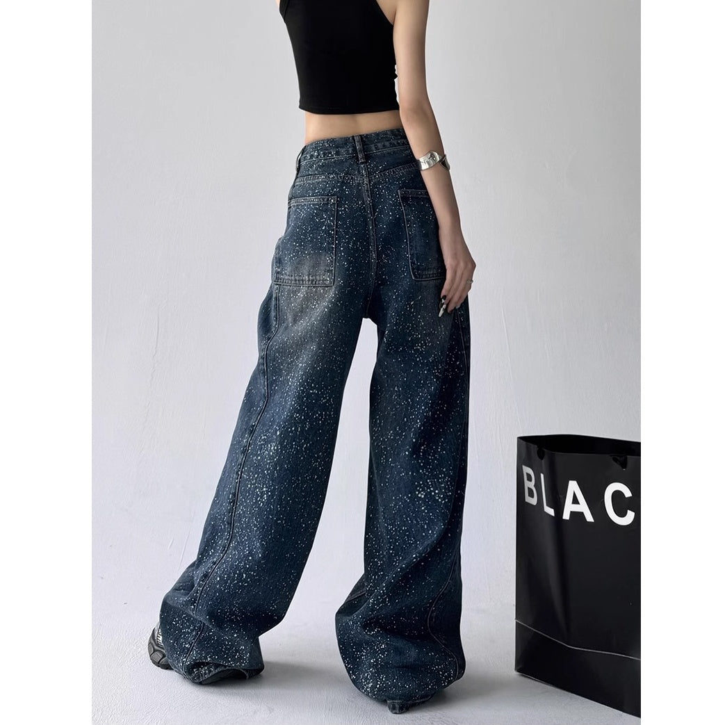 Ink Splash High-waisted Wide-leg Jeans MW10200