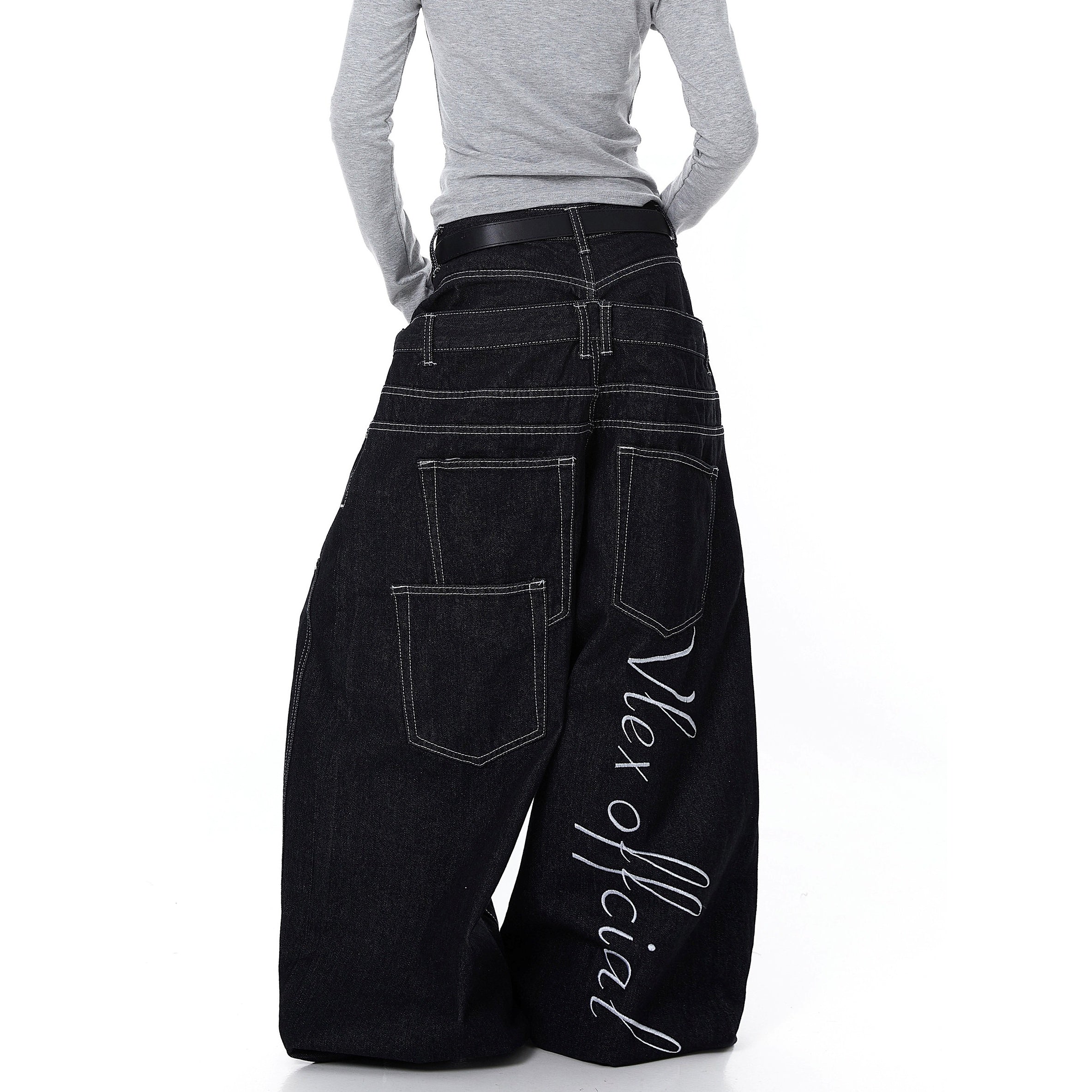 Double Waist Stitch Design Wide Curve Jeans BK7075